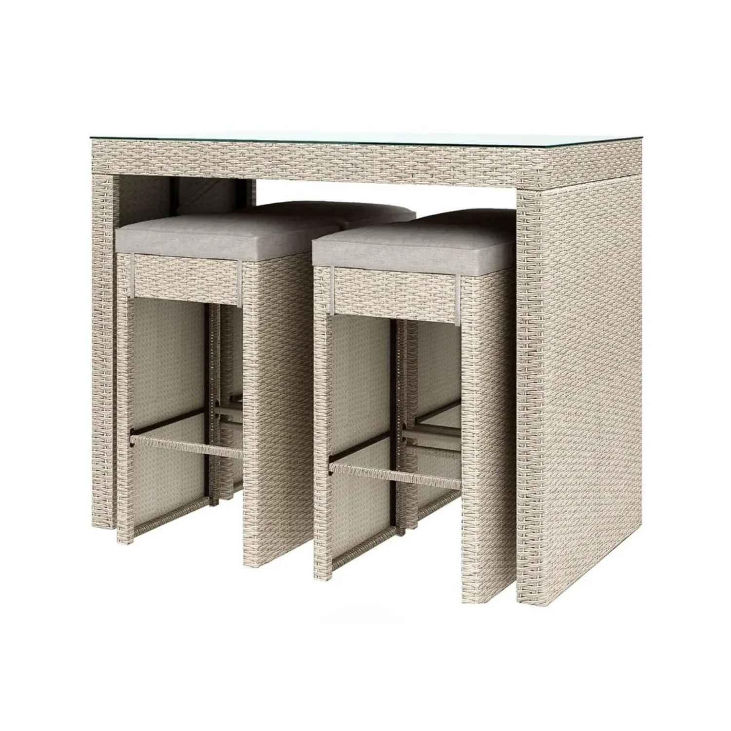 5-Piece Outdoor Rattan Wicker Bar Set with Glass Top Table - Image 10
