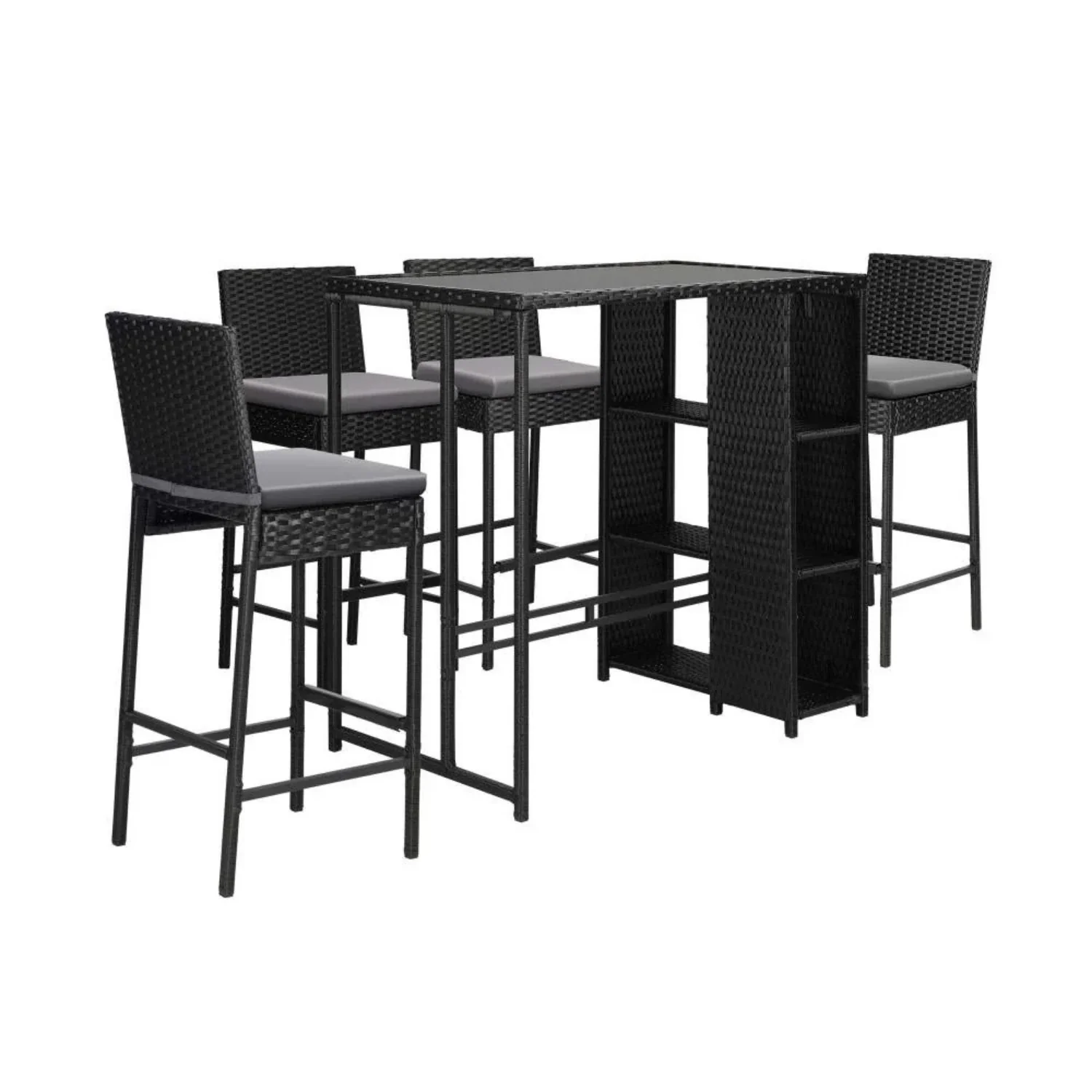 5-Piece Outdoor Rattan Wicker Bar Set with Glass Top Table - Image 5