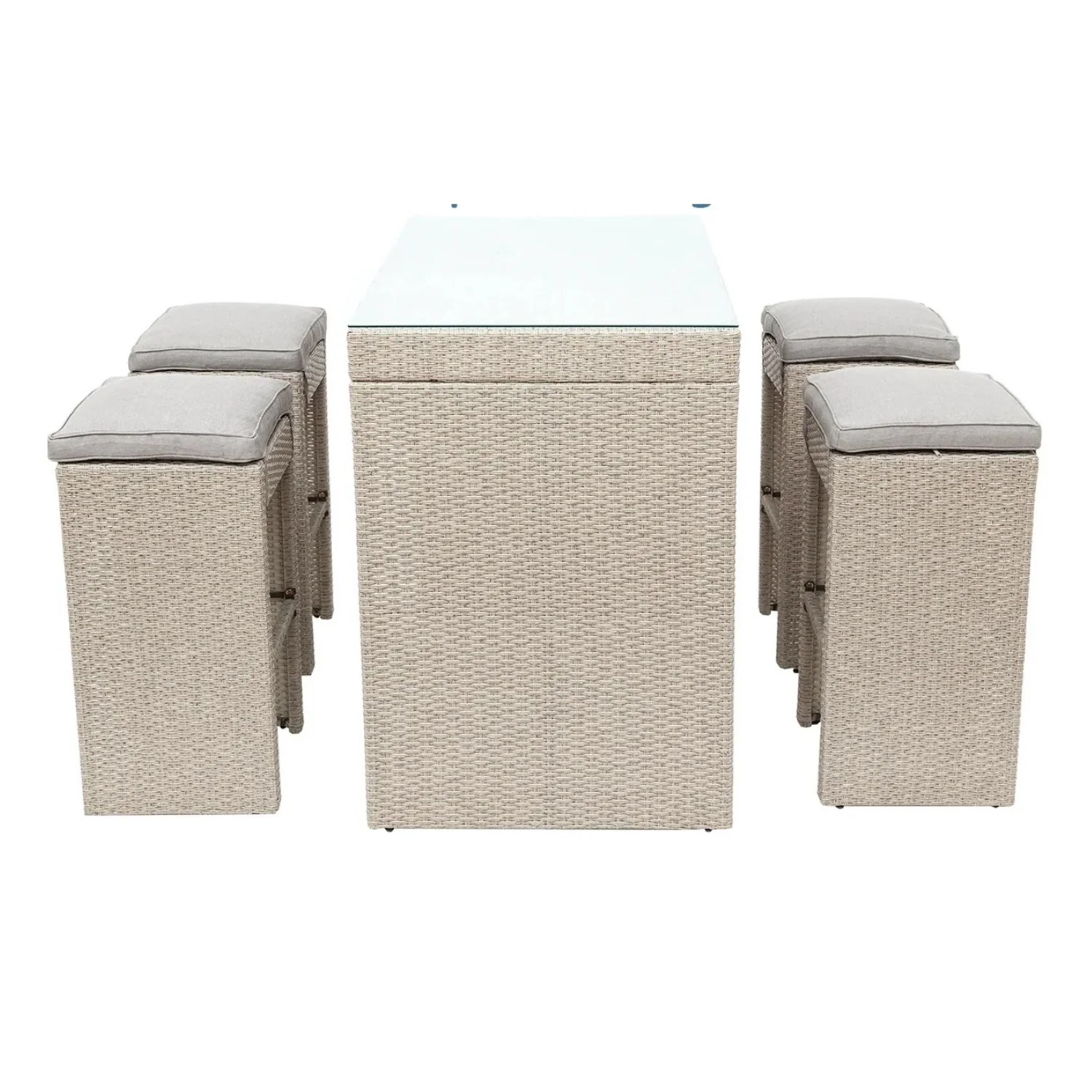 5-Piece Outdoor Rattan Wicker Bar Set with Glass Top Table - Image 3