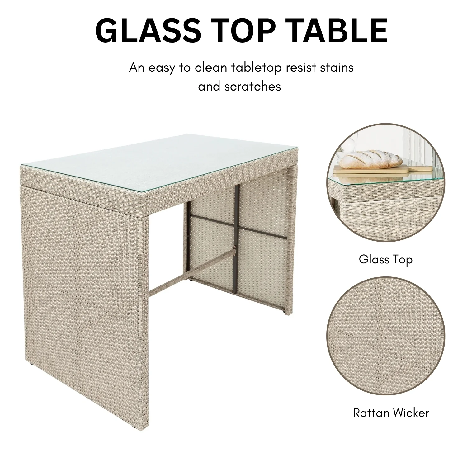 5-Piece Outdoor Rattan Wicker Bar Set with Glass Top Table - Image 6