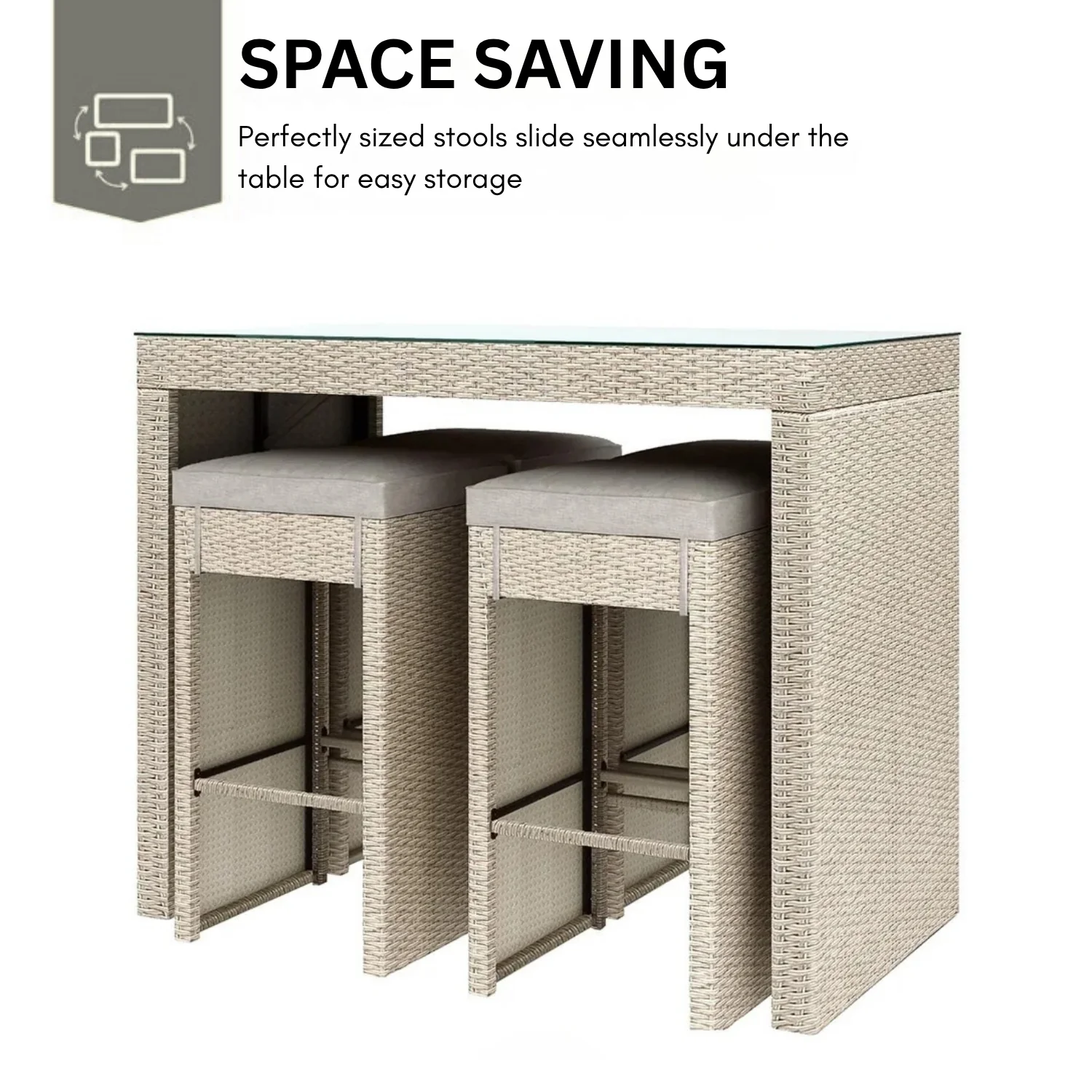 5-Piece Outdoor Rattan Wicker Bar Set with Glass Top Table - Image 7