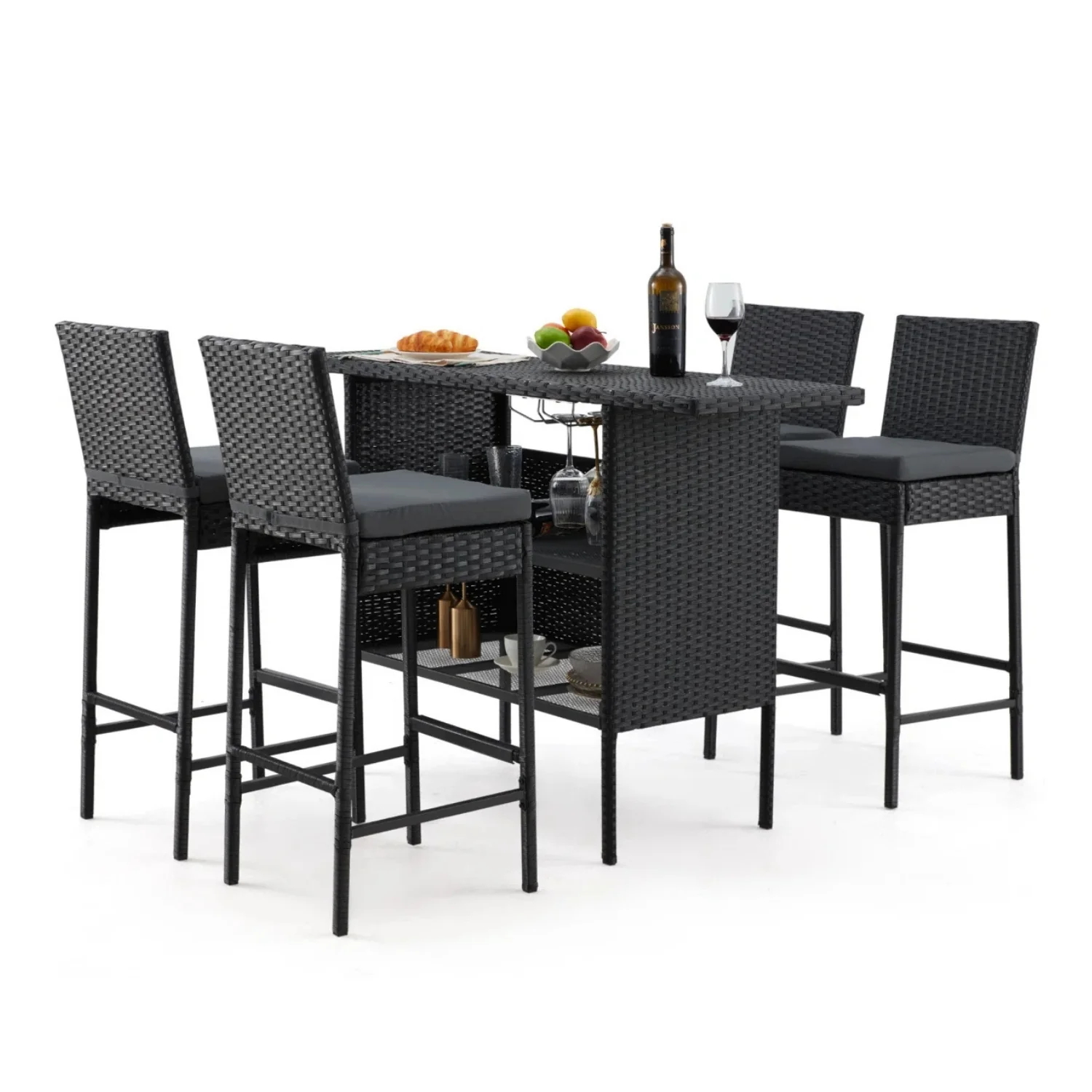 5-Piece Outdoor Rattan Wicker Bar Set with Wicker Top Table - Image 10