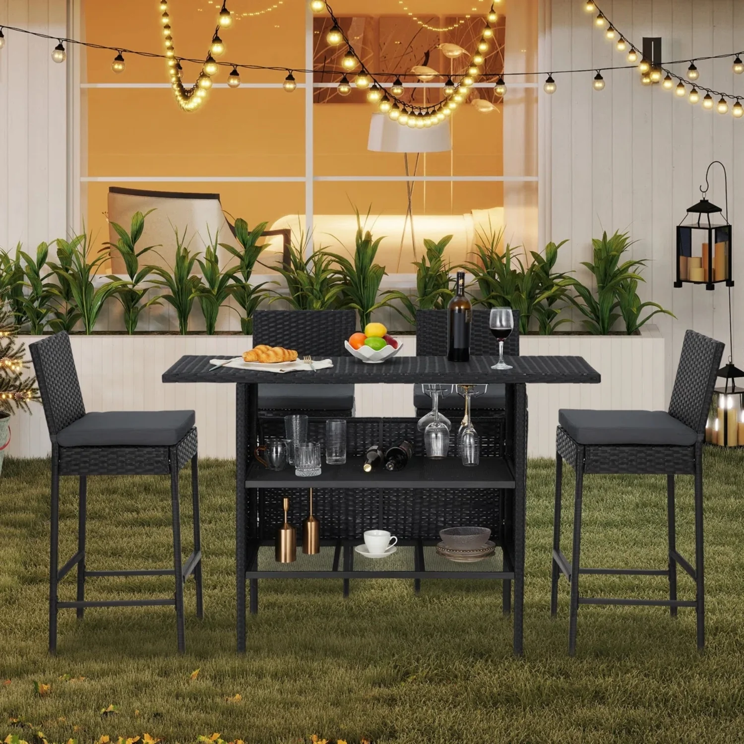 5-Piece Outdoor Rattan Wicker Bar Set with Wicker Top Table - Image 12