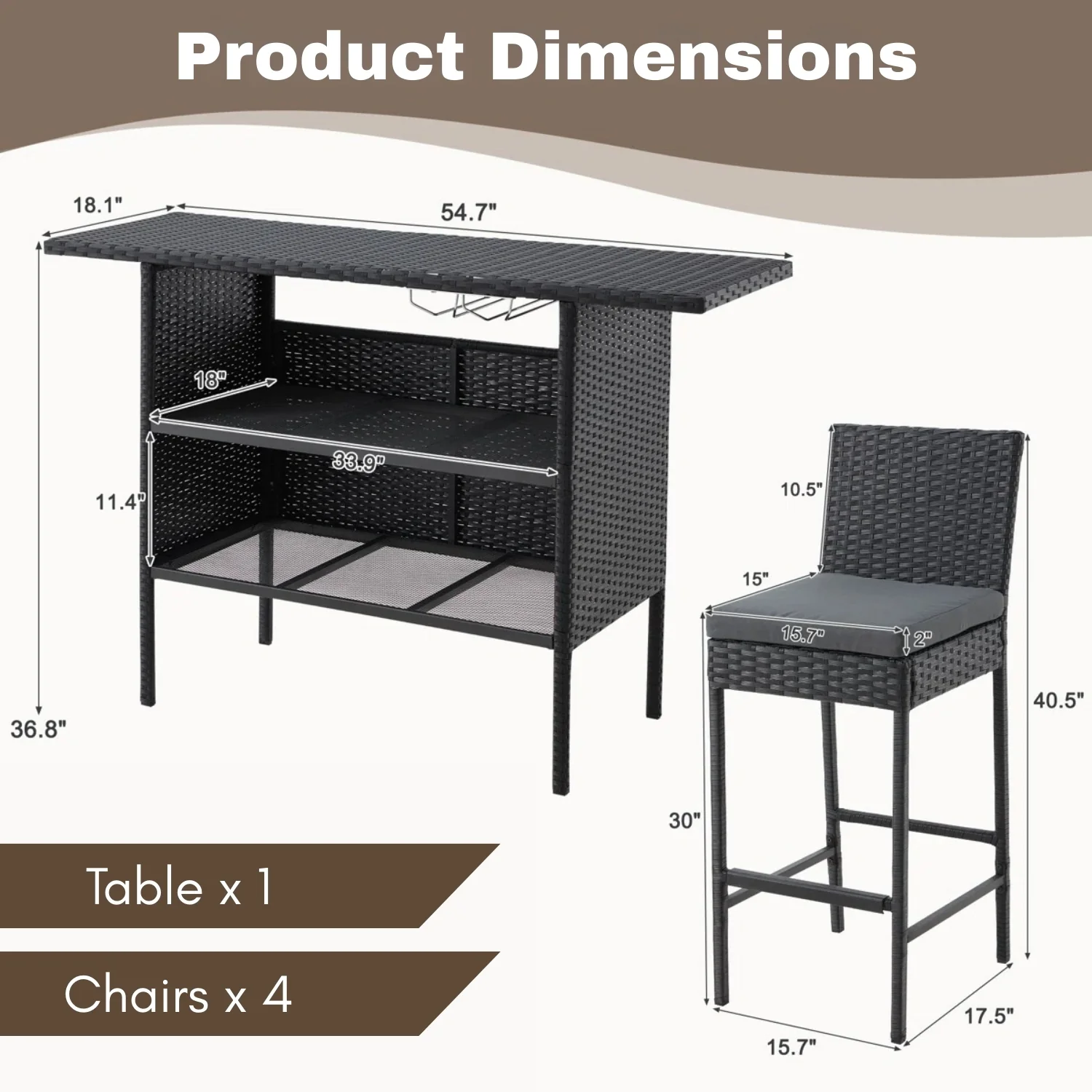 5-Piece Outdoor Rattan Wicker Bar Set with Wicker Top Table - Image 2