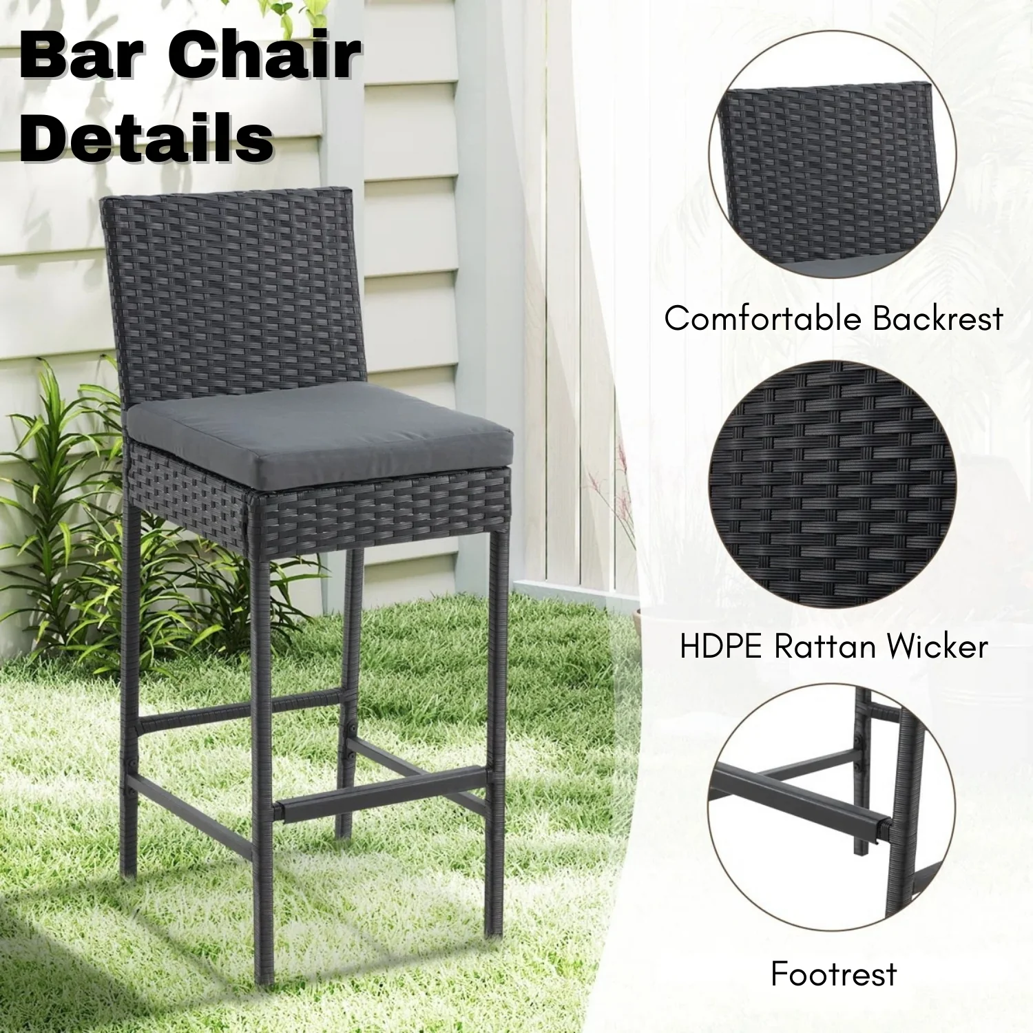 5-Piece Outdoor Rattan Wicker Bar Set with Wicker Top Table - Image 5