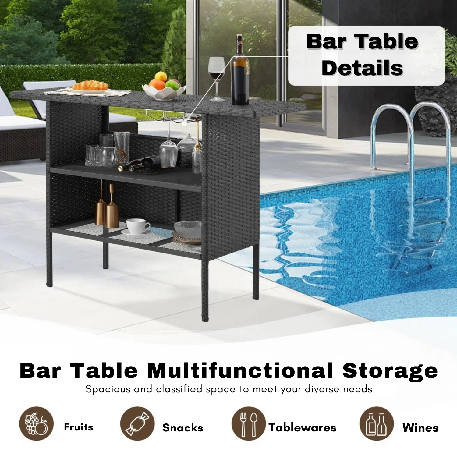5-Piece Outdoor Rattan Wicker Bar Set with Wicker Top Table - Image 6