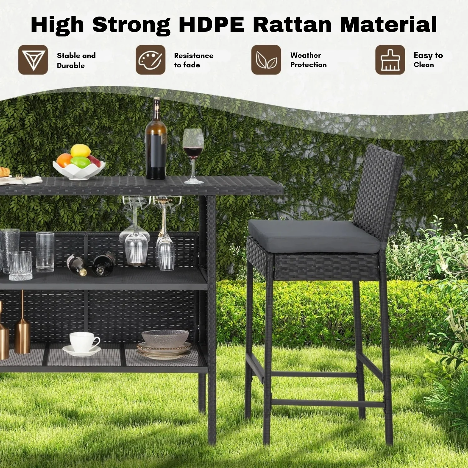 5-Piece Outdoor Rattan Wicker Bar Set with Wicker Top Table - Image 7