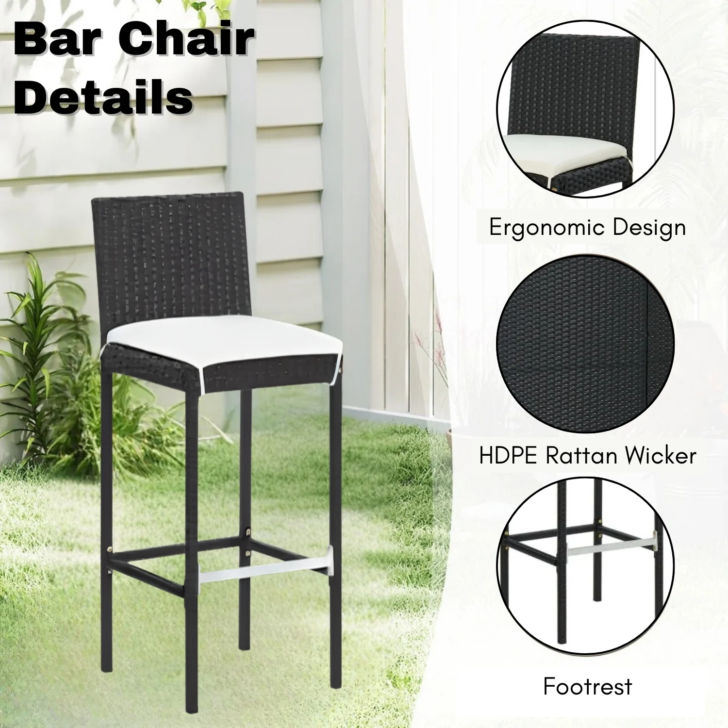 5-Piece Outdoor Rattan Wicker Bar Set with Wicker Top Table - Image 5