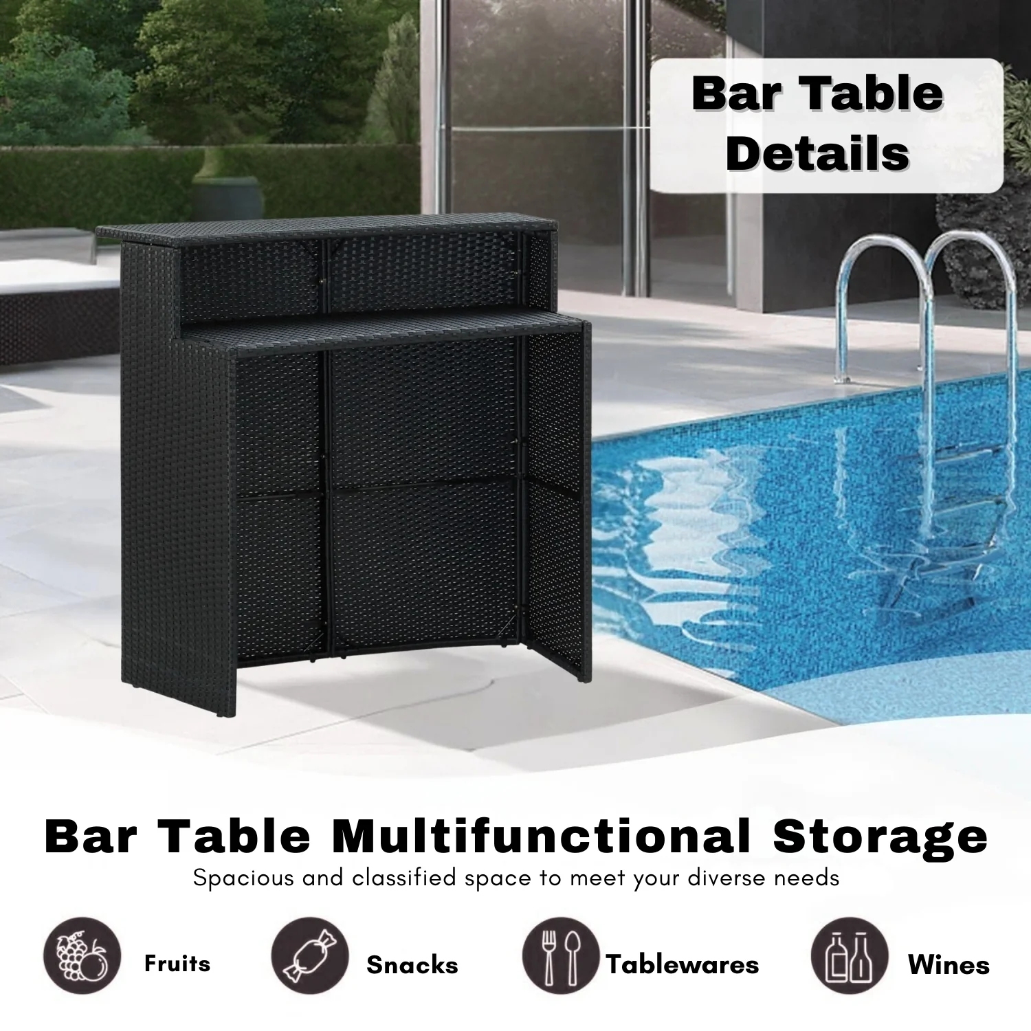 5-Piece Outdoor Rattan Wicker Bar Set with Wicker Top Table - Image 7