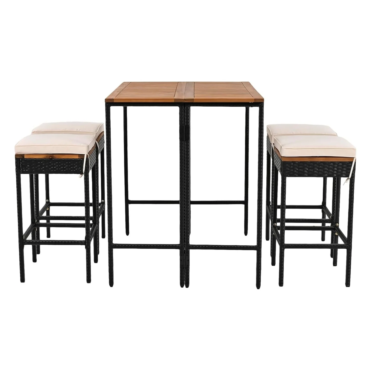 5-Piece Outdoor Rattan Wicker Bar Set with Wooden Top Table - Image 10