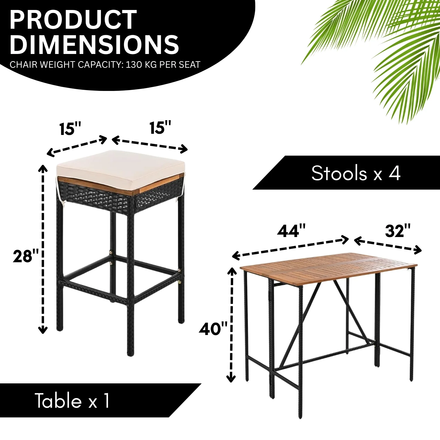 5-Piece Outdoor Rattan Wicker Bar Set with Wooden Top Table - Image 2