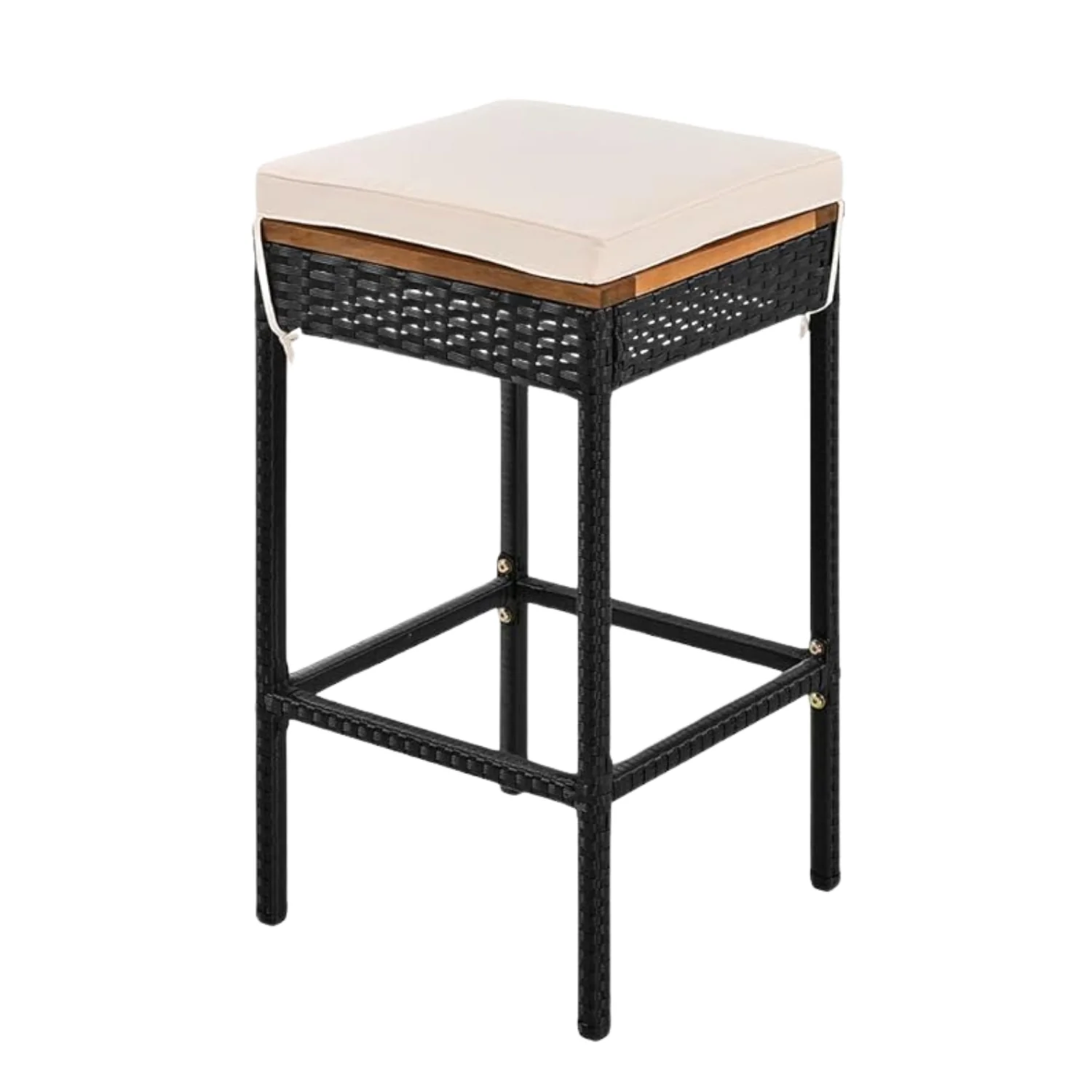 5-Piece Outdoor Rattan Wicker Bar Set with Wooden Top Table - Image 3
