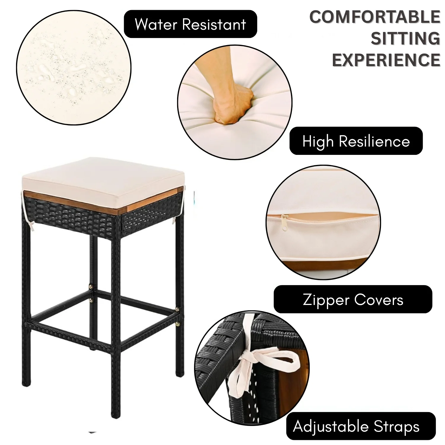 5-Piece Outdoor Rattan Wicker Bar Set with Wooden Top Table - Image 6