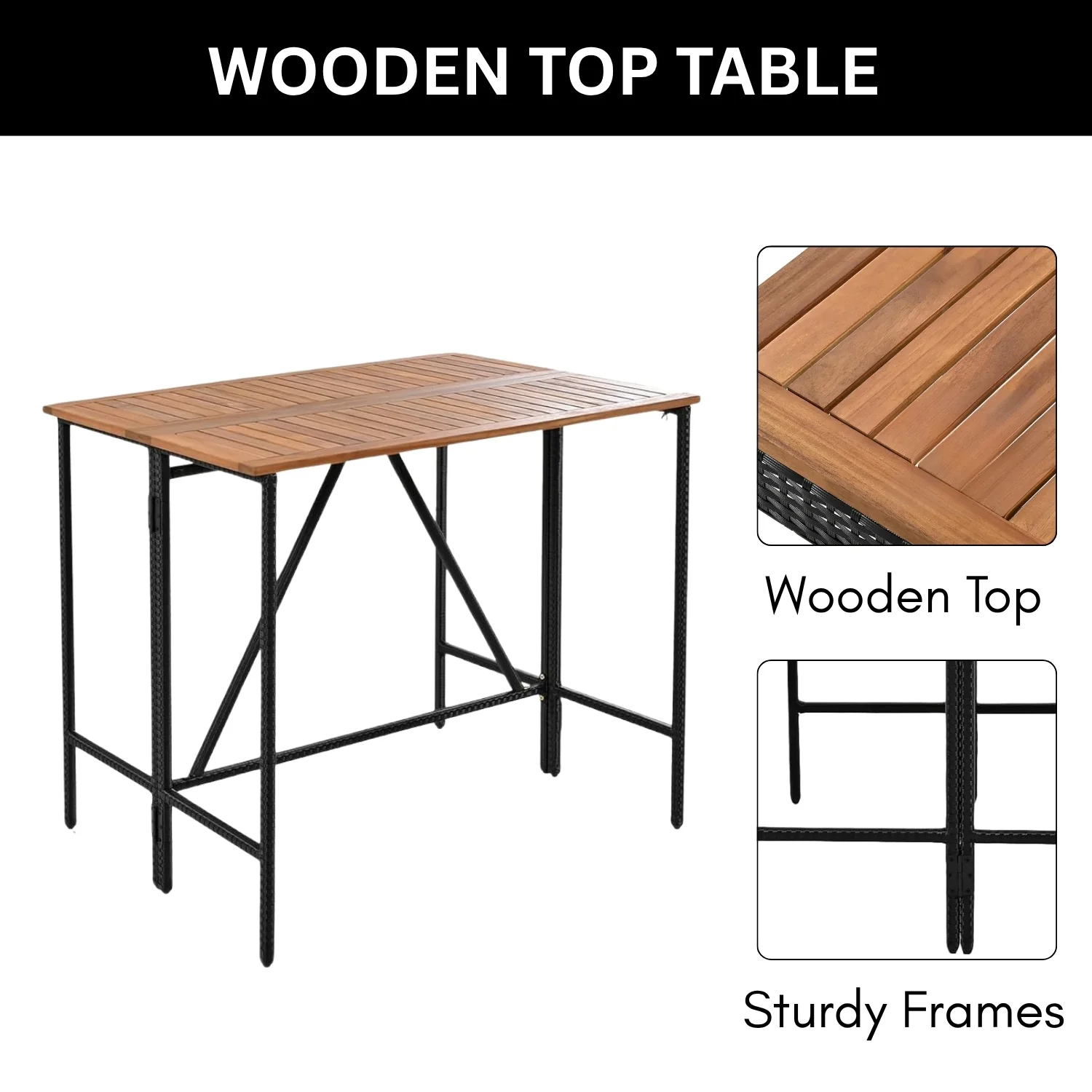 5-Piece Outdoor Rattan Wicker Bar Set with Wooden Top Table - Image 7
