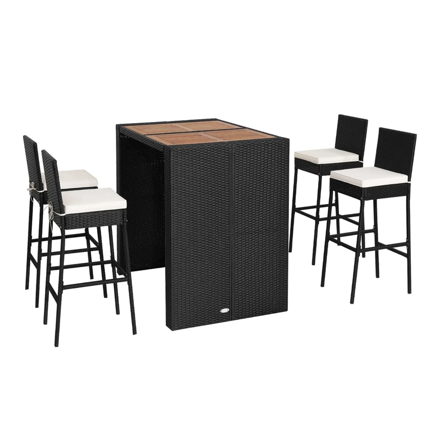 5-Piece Outdoor Rattan Wicker Bar Set with Wooden Top Table - Image 7