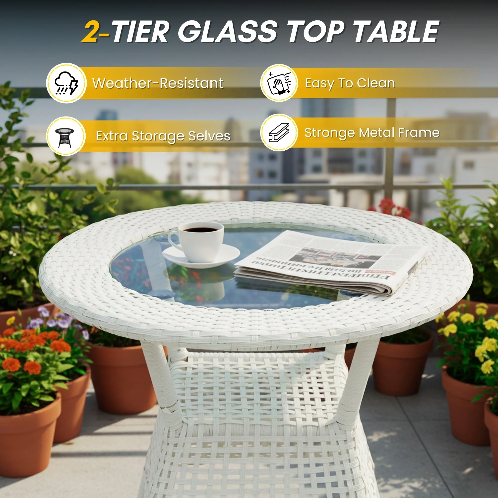 5-Piece Outdoor Rattan Wicker Patio Bistro Set - Image 5