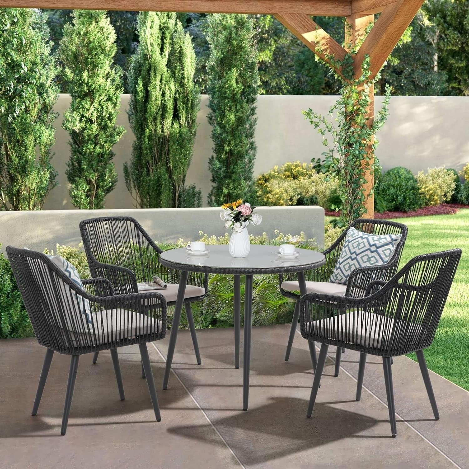 5-Piece Outdoor Rope Patio Dining Set - Image 9