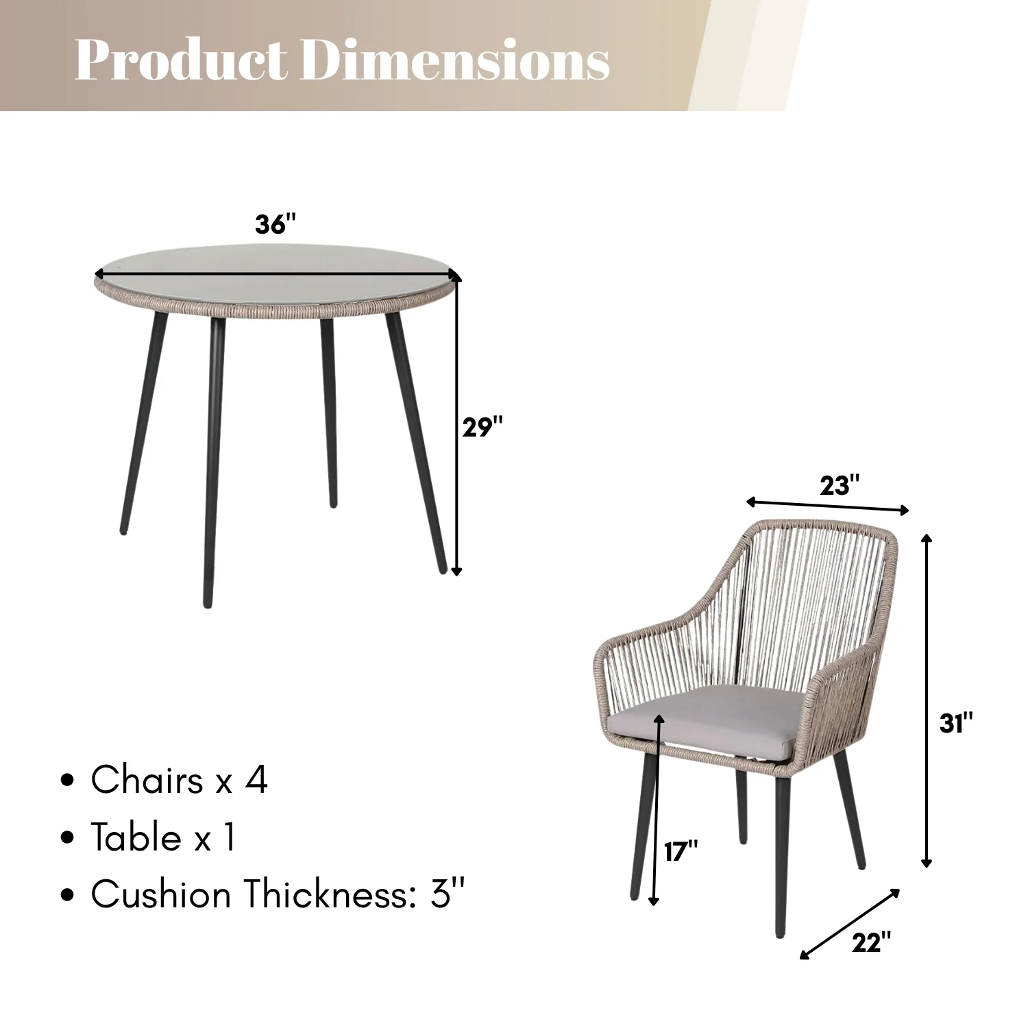 5-Piece Outdoor Rope Patio Dining Set - Image 2