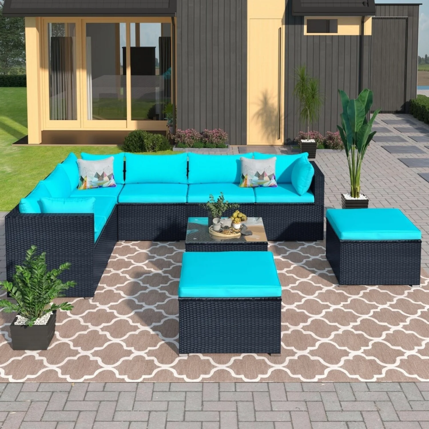 5-Piece Outdoor Wicker Furniture Set Modern Outdoor L-Shaped - Image 12