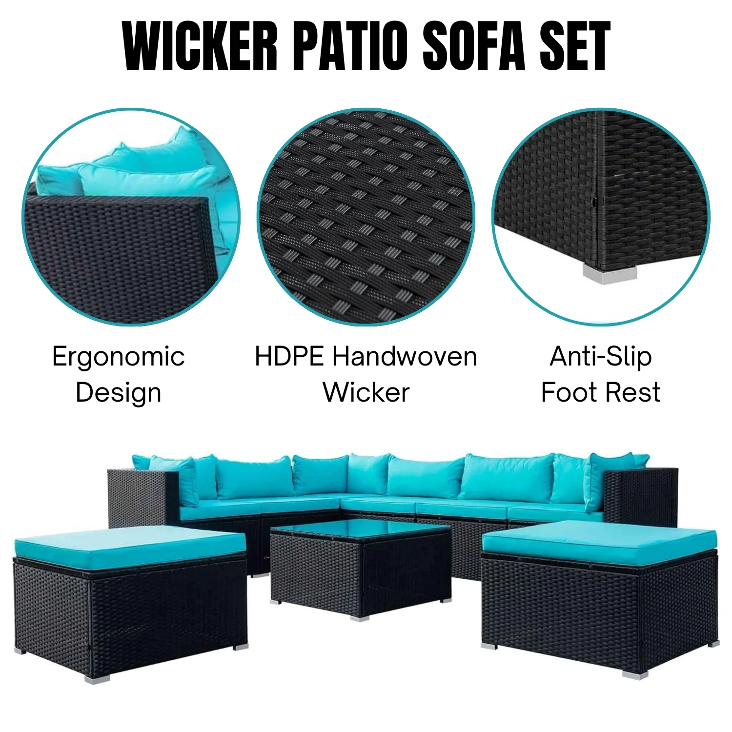 5-Piece Outdoor Wicker Furniture Set Modern Outdoor L-Shaped - Image 5
