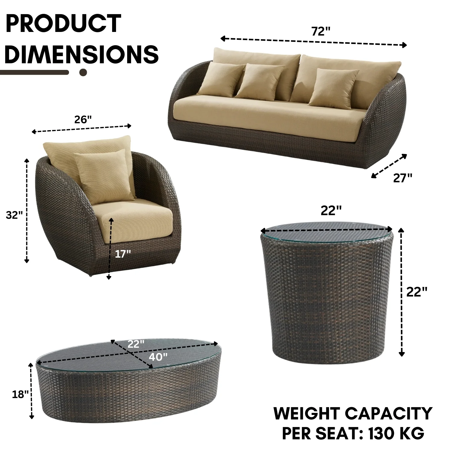 5-Piece Outdoor Wicker Sofa Set With Glass Top Tables - Image 2