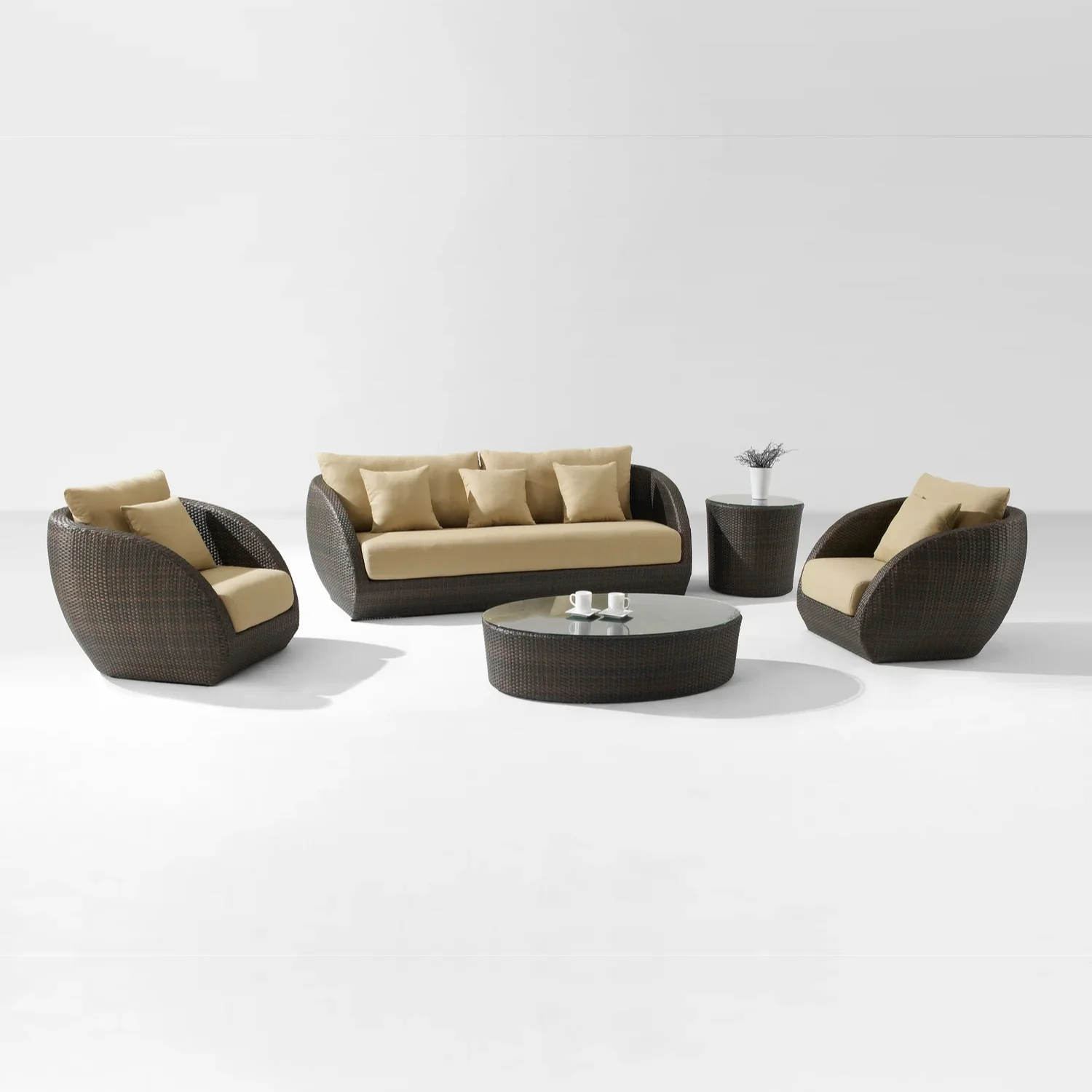 5-Piece Outdoor Wicker Sofa Set With Glass Top Tables - Image 5