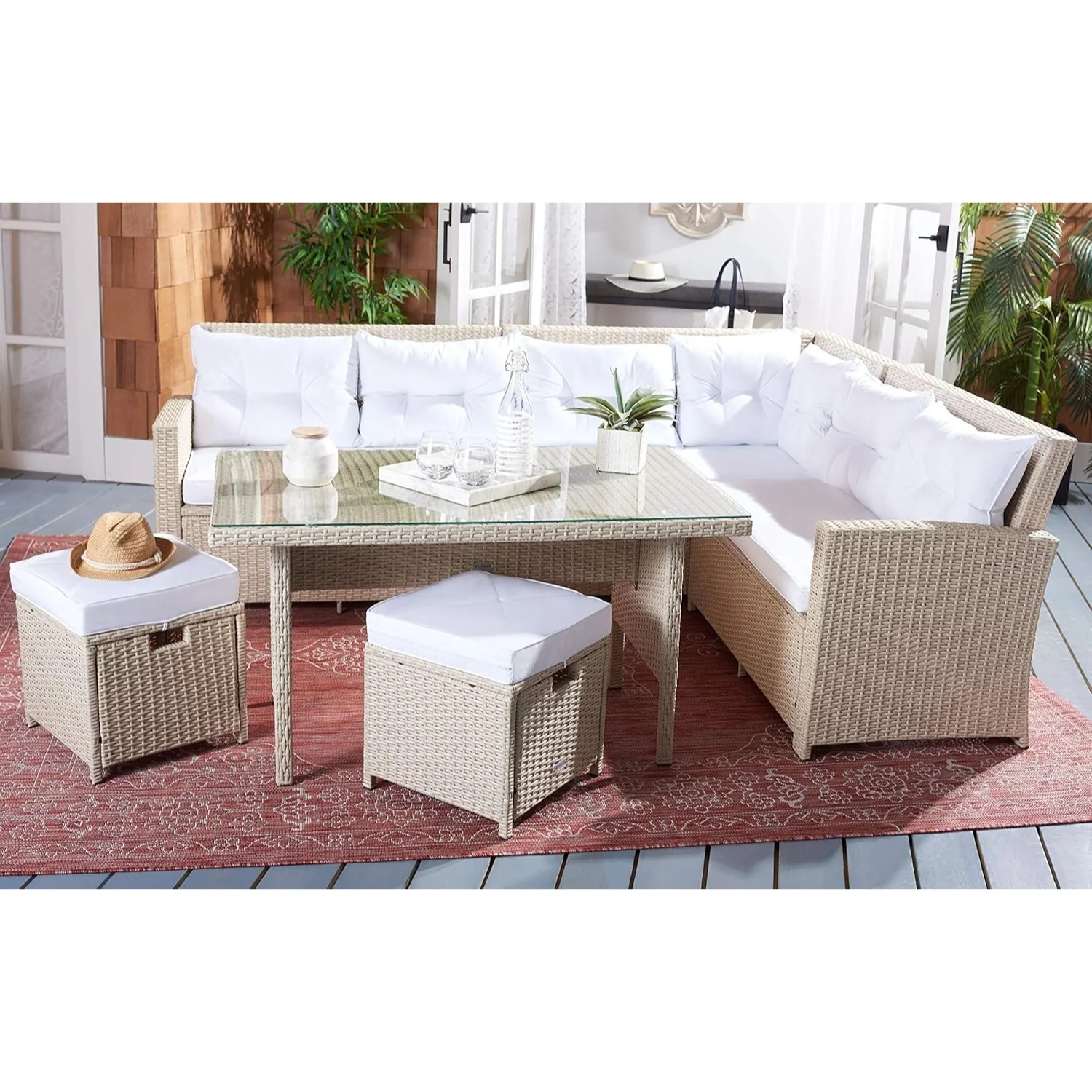 5-Piece Wicker Patio Conversation Set (Beige/White) - Image 10