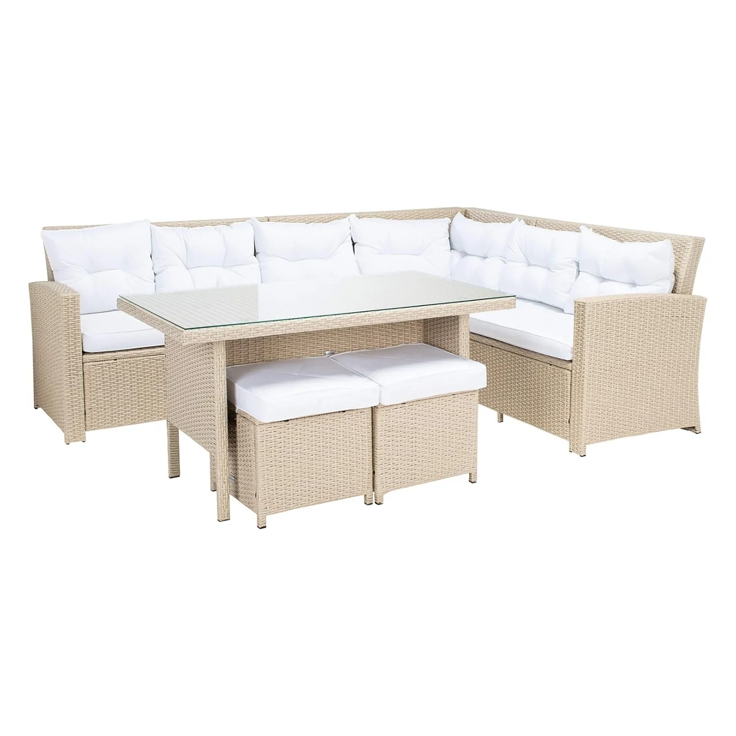 5-Piece Wicker Patio Conversation Set (Beige/White) - Image 12