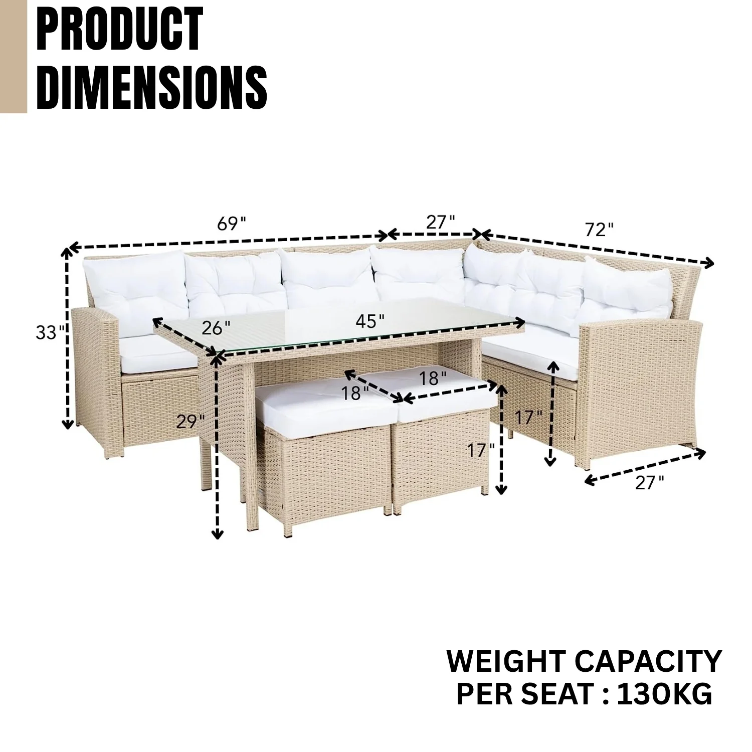 5-Piece Wicker Patio Conversation Set (Beige/White) - Image 2