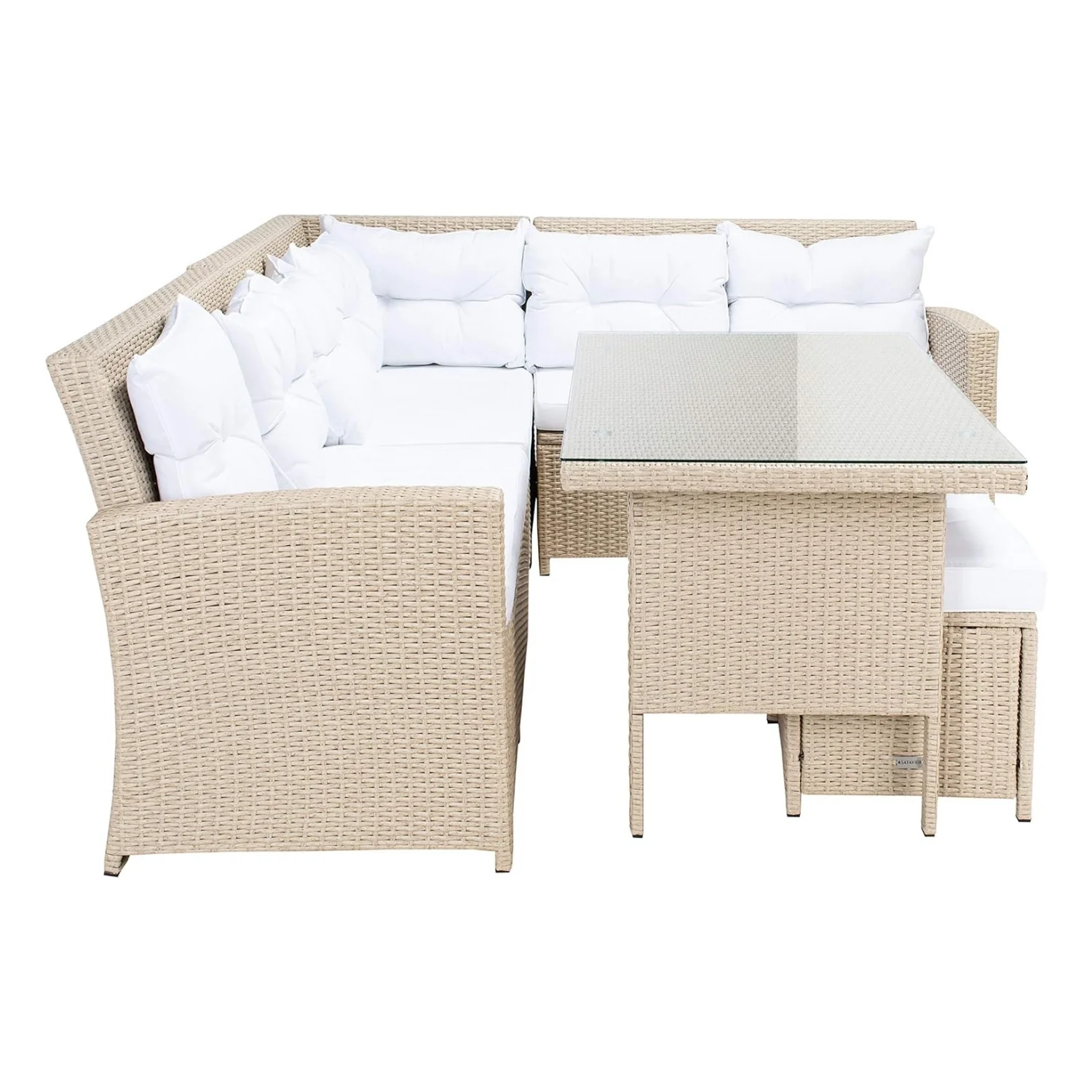 5-Piece Wicker Patio Conversation Set (Beige/White) - Image 3