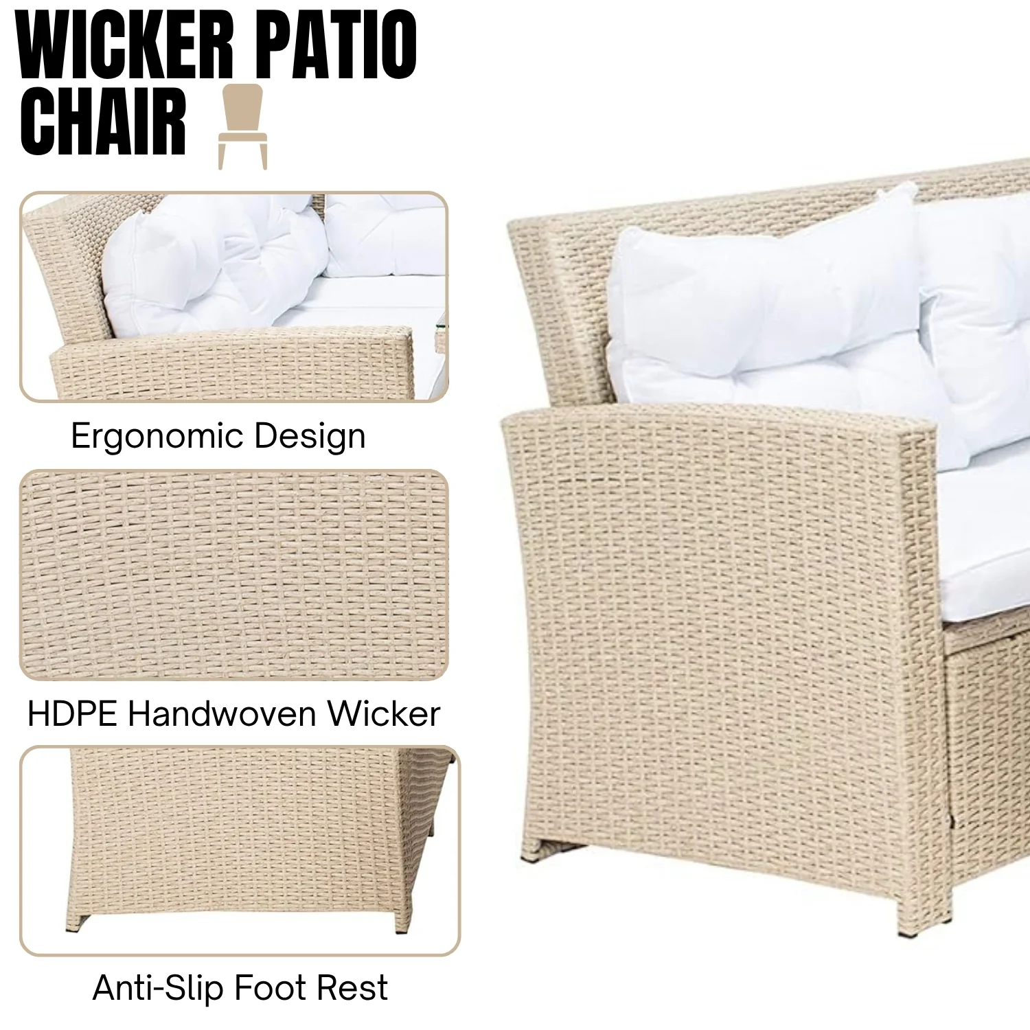 5-Piece Wicker Patio Conversation Set (Beige/White) - Image 5