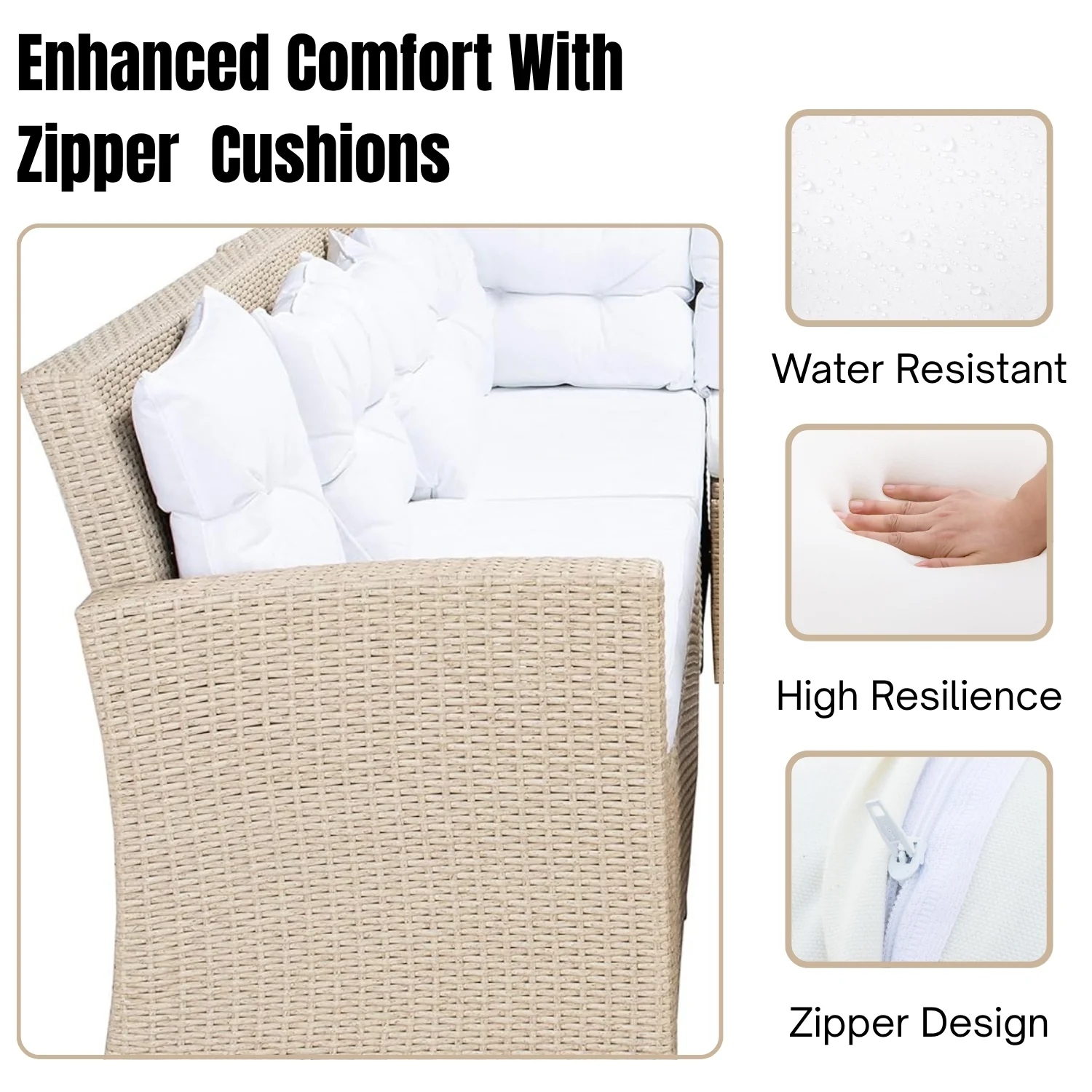 5-Piece Wicker Patio Conversation Set (Beige/White) - Image 6