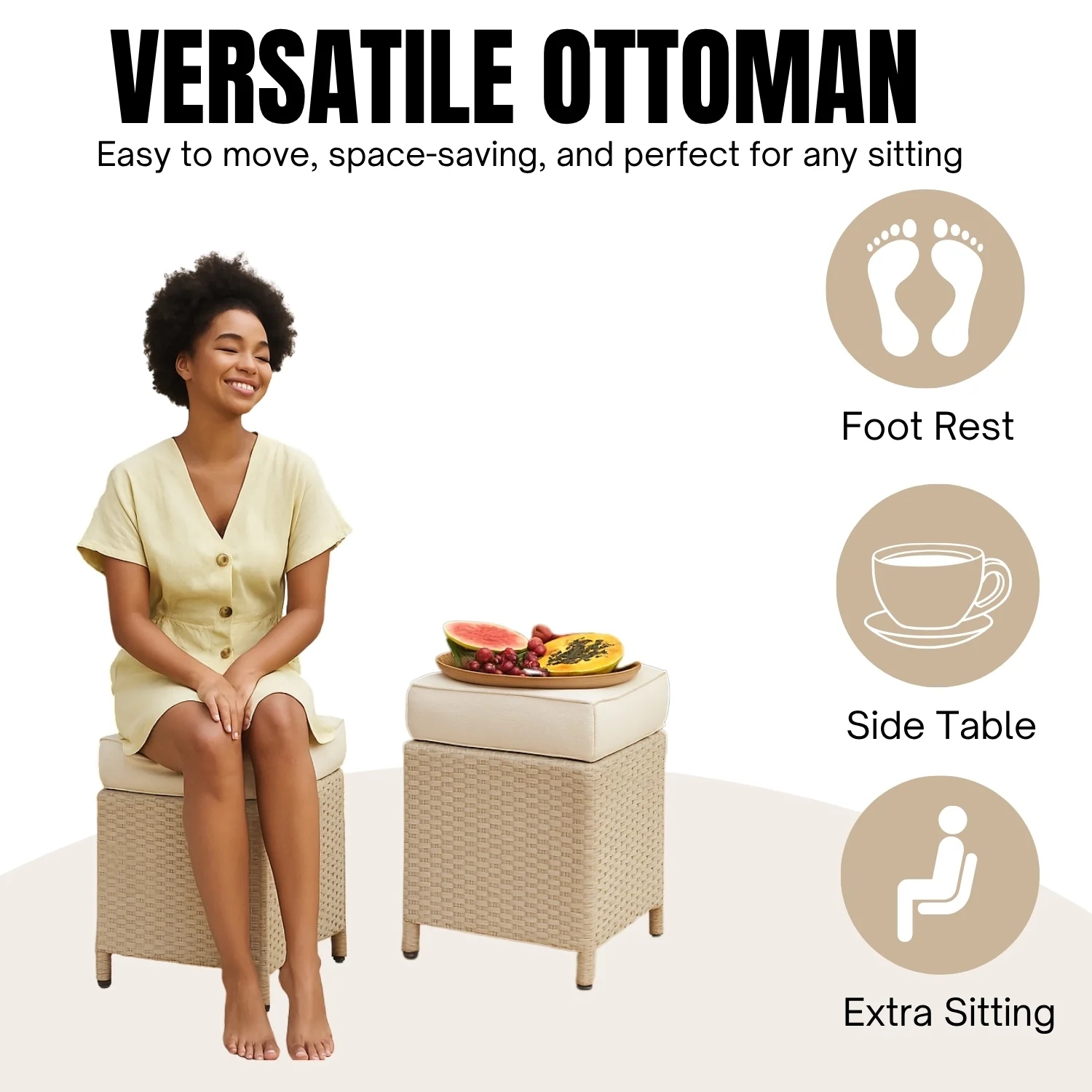 5-Piece Wicker Patio Conversation Set (Beige/White) - Image 8