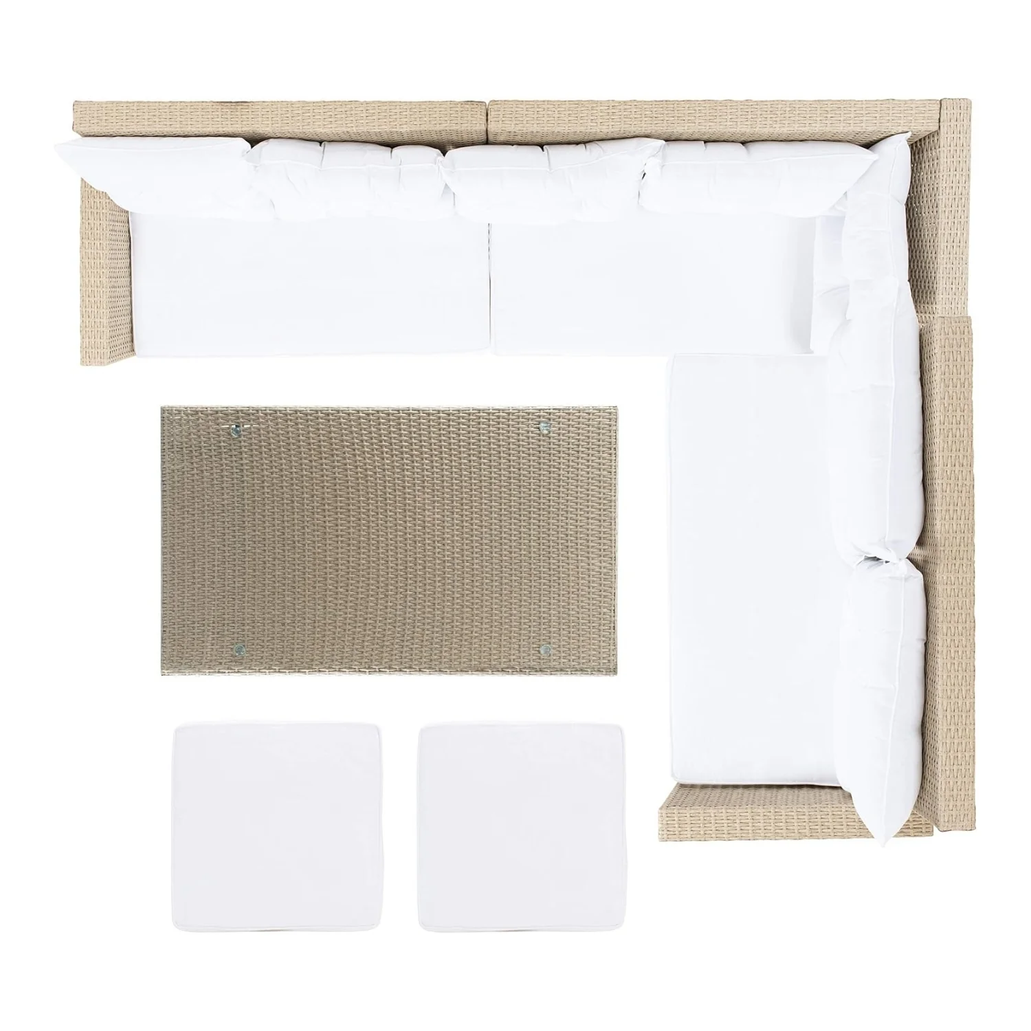 5-Piece Wicker Patio Conversation Set (Beige/White) - Image 9