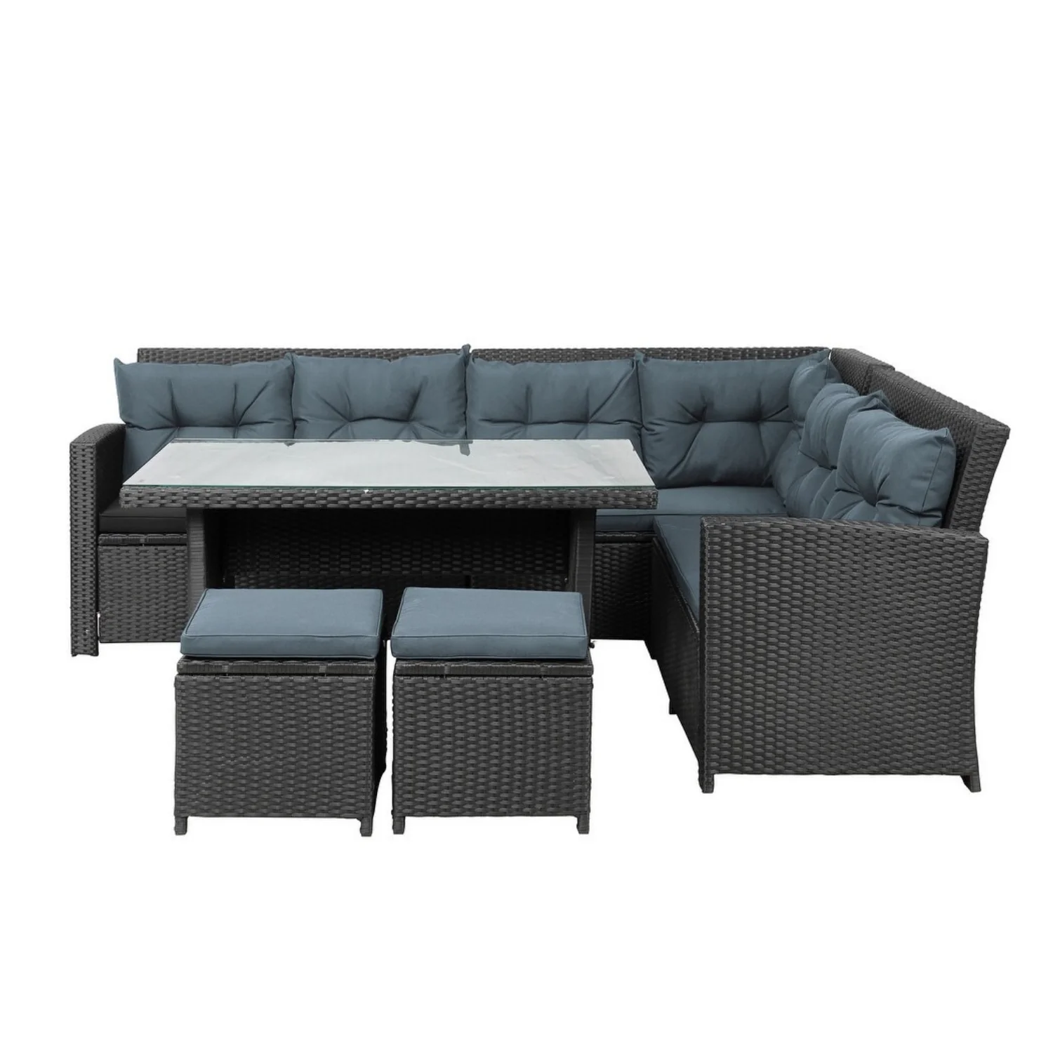 5-Piece Wicker Patio Conversation Set (Dark Brown/ Cyan Blue) - Image 4