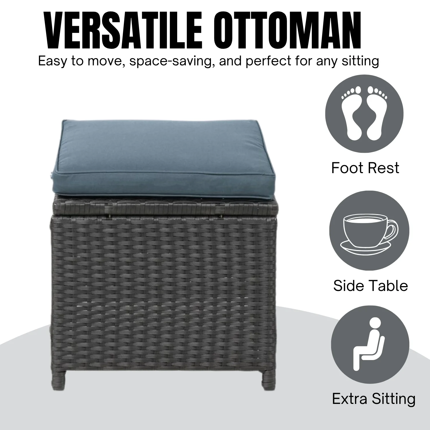5-Piece Wicker Patio Conversation Set (Dark Brown/ Cyan Blue) - Image 8