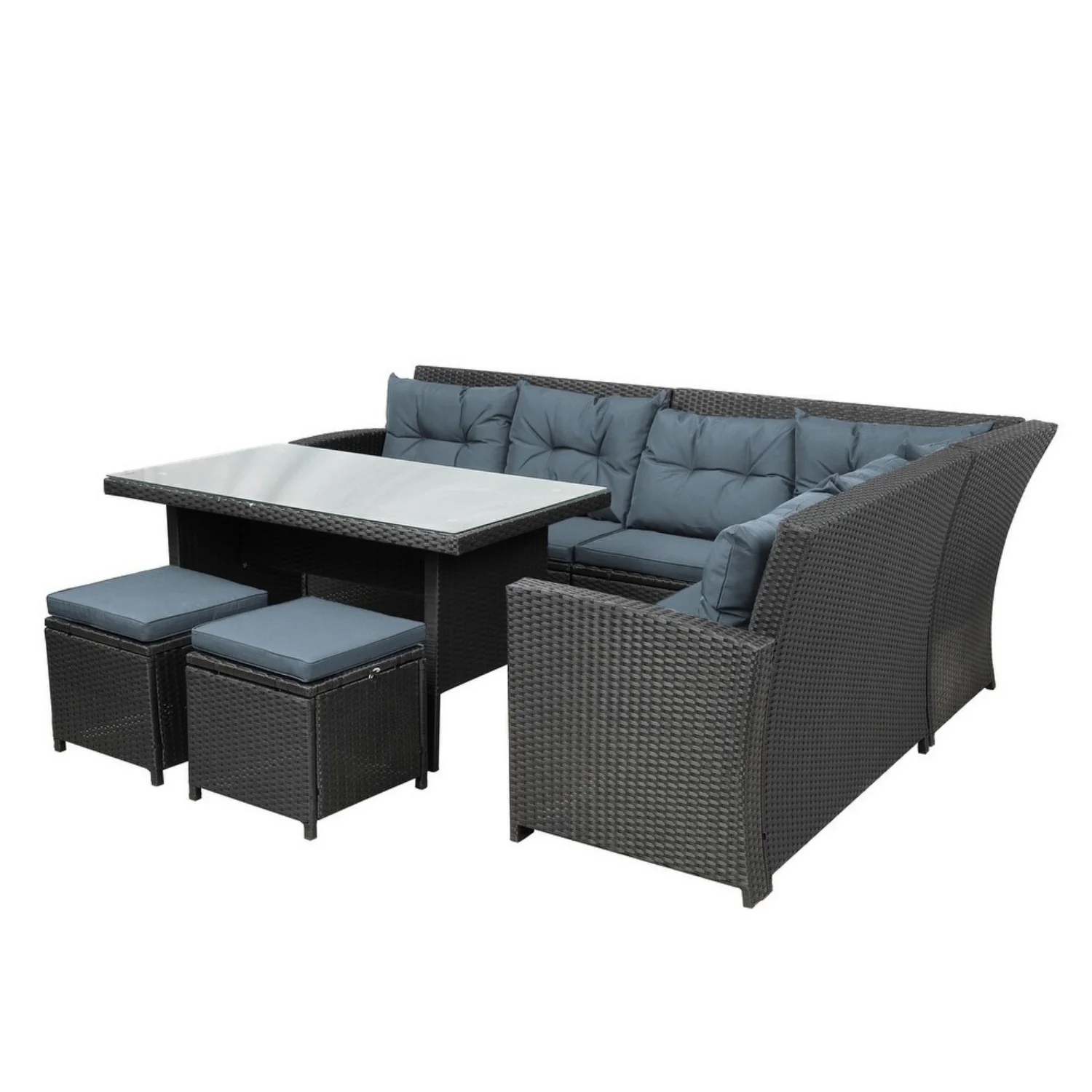 5-Piece Wicker Patio Conversation Set (Dark Brown/ Cyan Blue) - Image 9