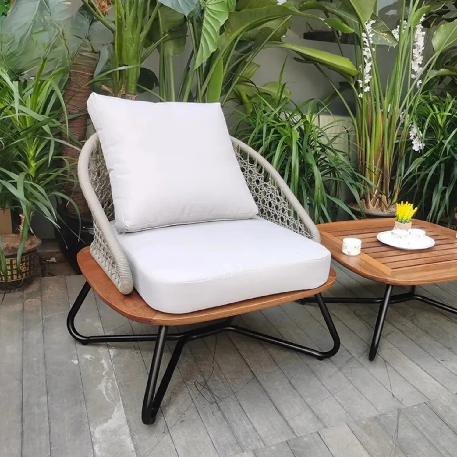 5-Seater Outdoor All-Weather Rope Sofa Set With Wooden Base - Image 4