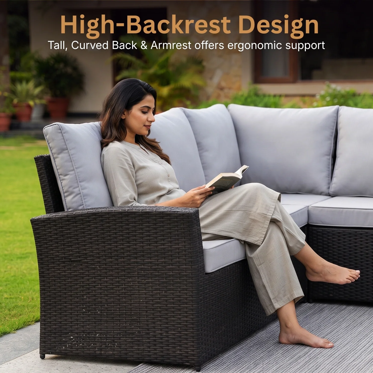 6-Piece All-Weather Wicker Patio Furniture Set (Black/Grey) - Image 5