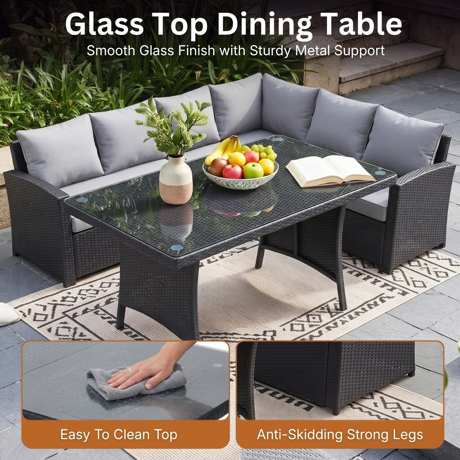 6-Piece All-Weather Wicker Patio Furniture Set (Black/Grey) - Image 7