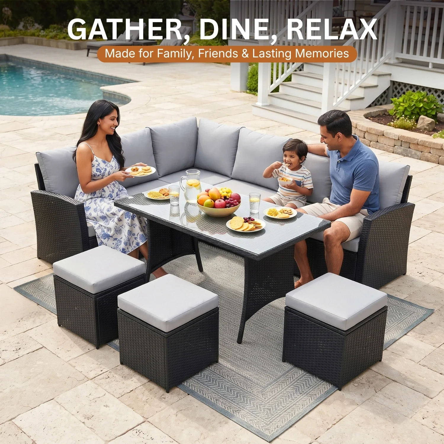6-Piece All-Weather Wicker Patio Furniture Set (Black/Grey) - Image 8