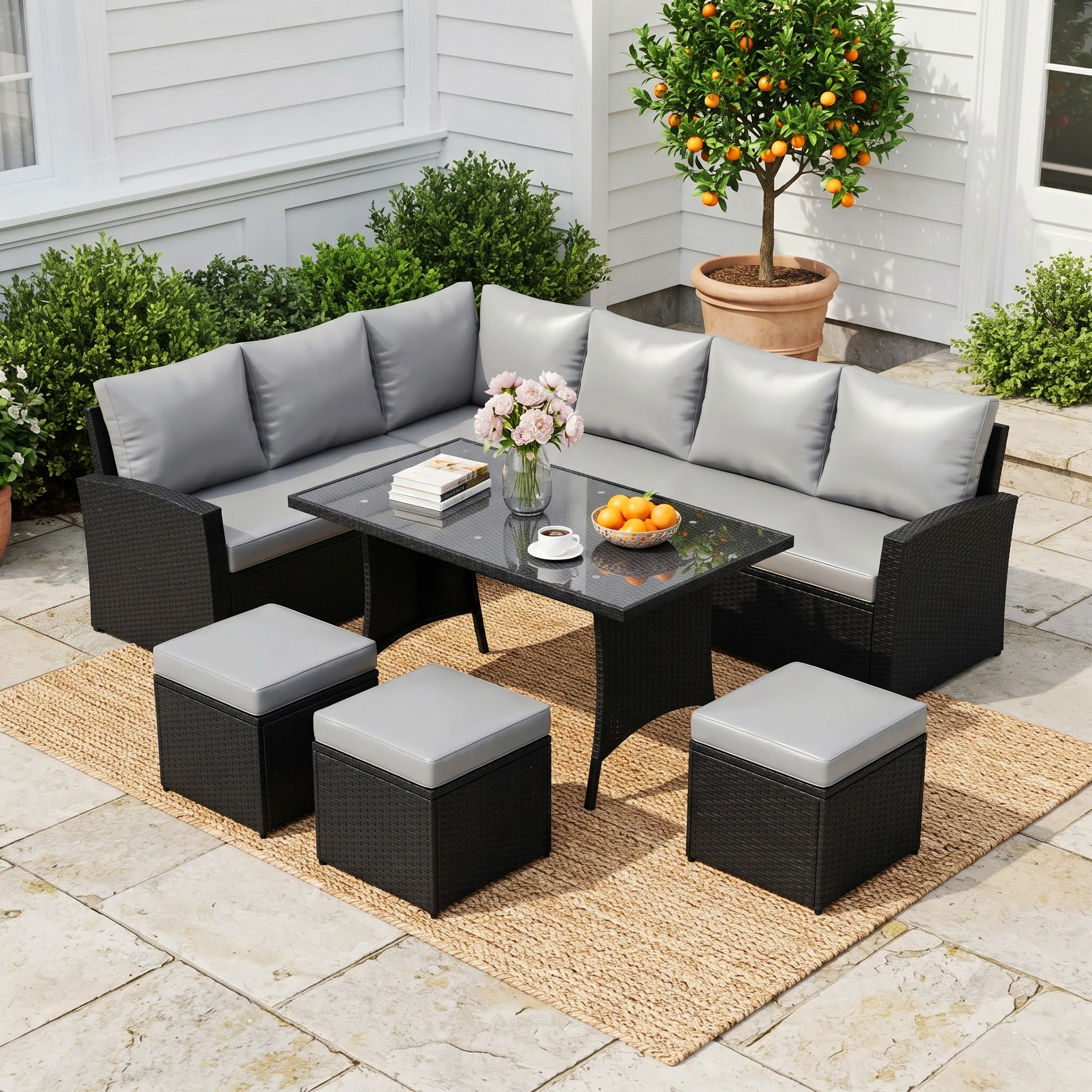 6-Piece All-Weather Wicker Patio Furniture Set (Black/Grey) - Image 9