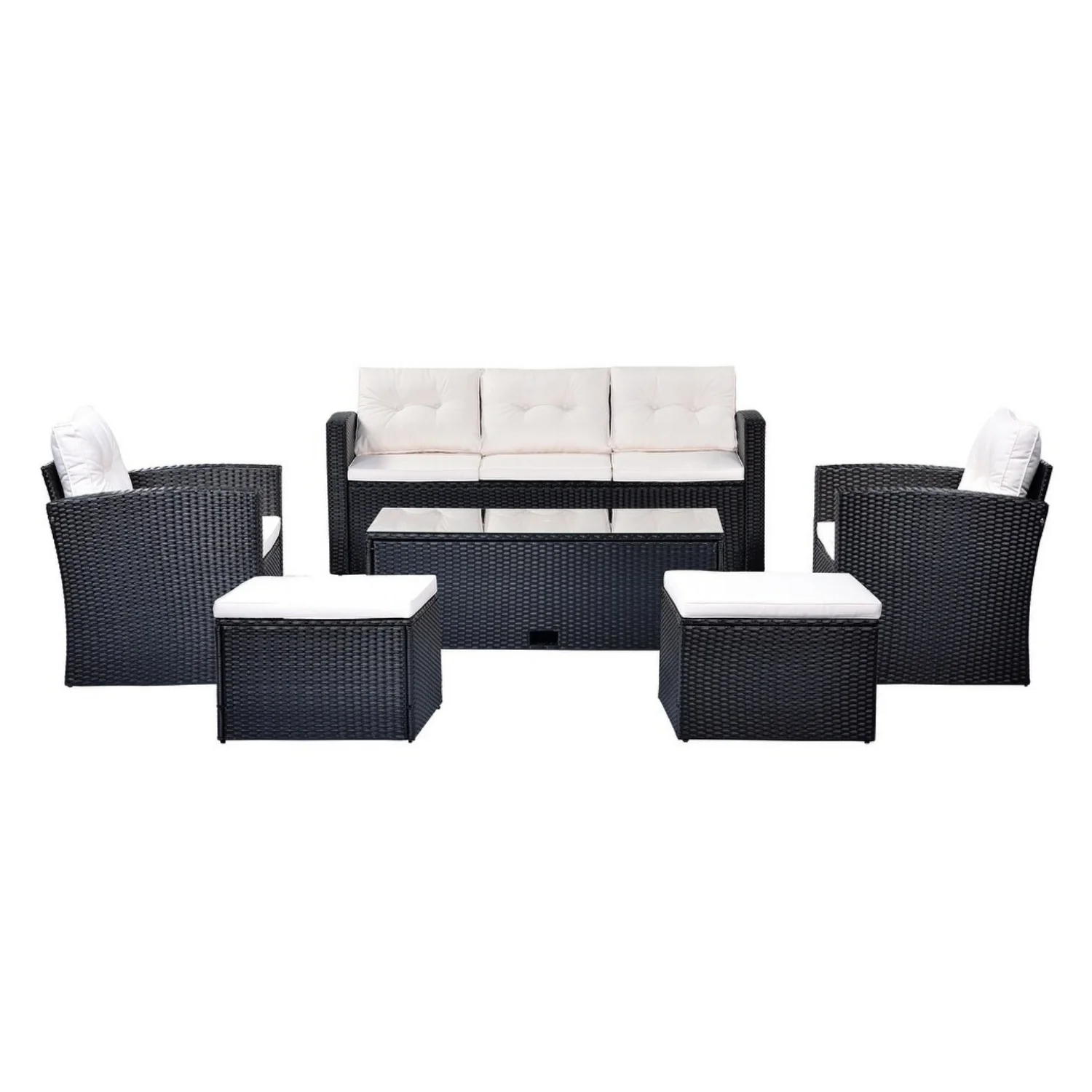 6 Piece Outdoor Conversation Set All Weather Wicker Sectional Sofa - Image 10