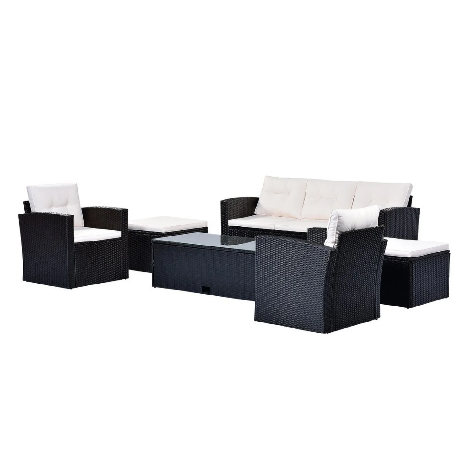 6 Piece Outdoor Conversation Set All Weather Wicker Sectional Sofa - Image 13