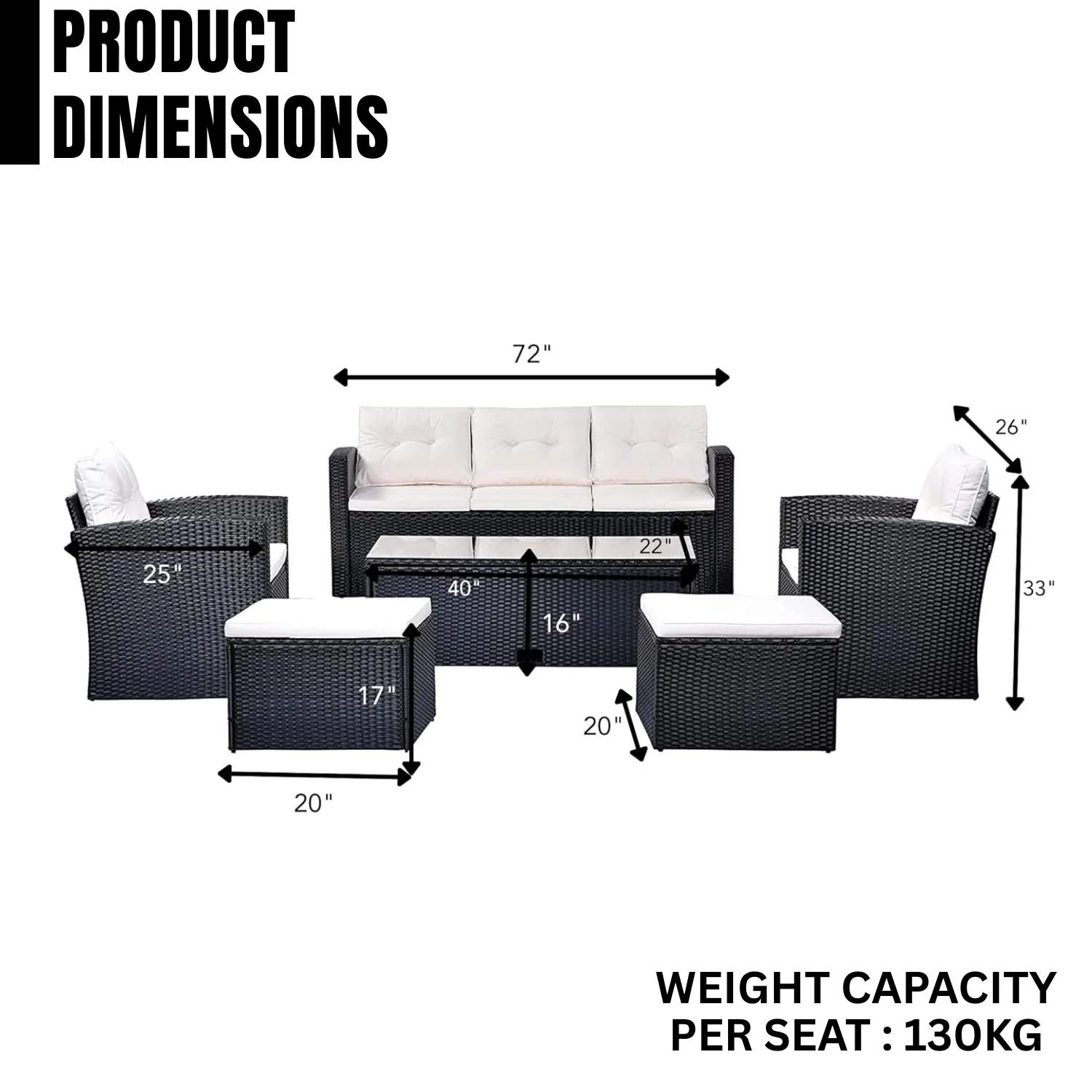 6 Piece Outdoor Conversation Set All Weather Wicker Sectional Sofa - Image 3