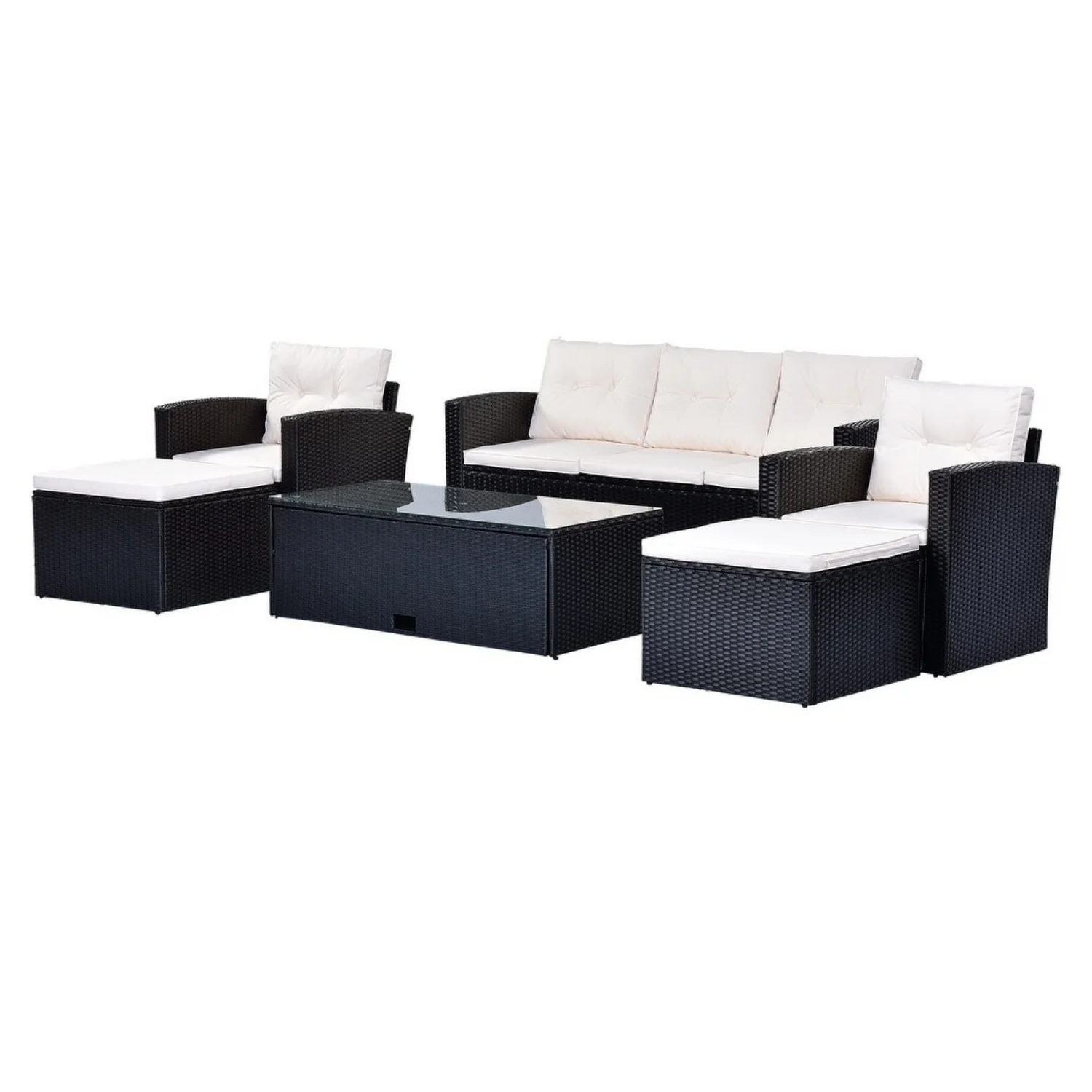 6 Piece Outdoor Conversation Set All Weather Wicker Sectional Sofa - Image 5