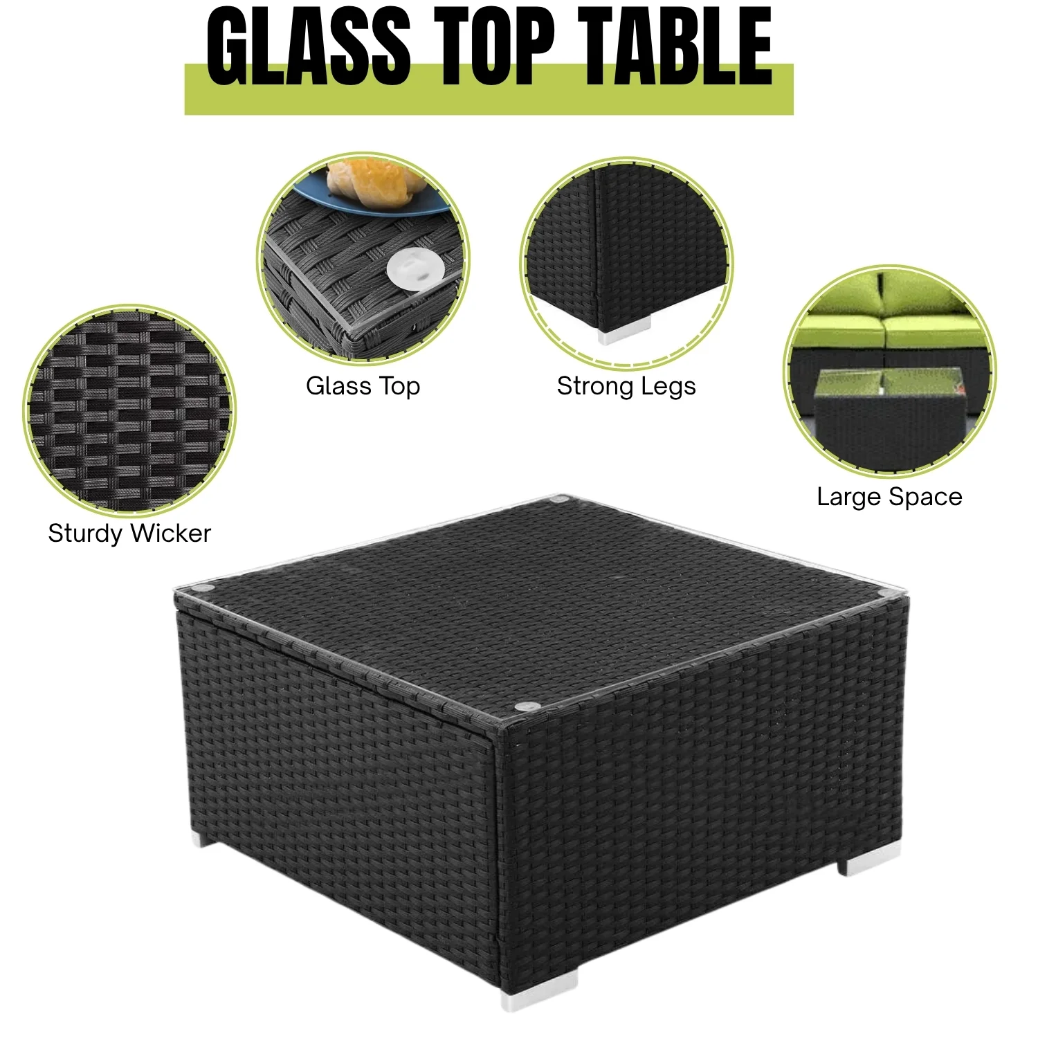 6-Piece Outdoor Conversation Set (Black & Green) - Image 10