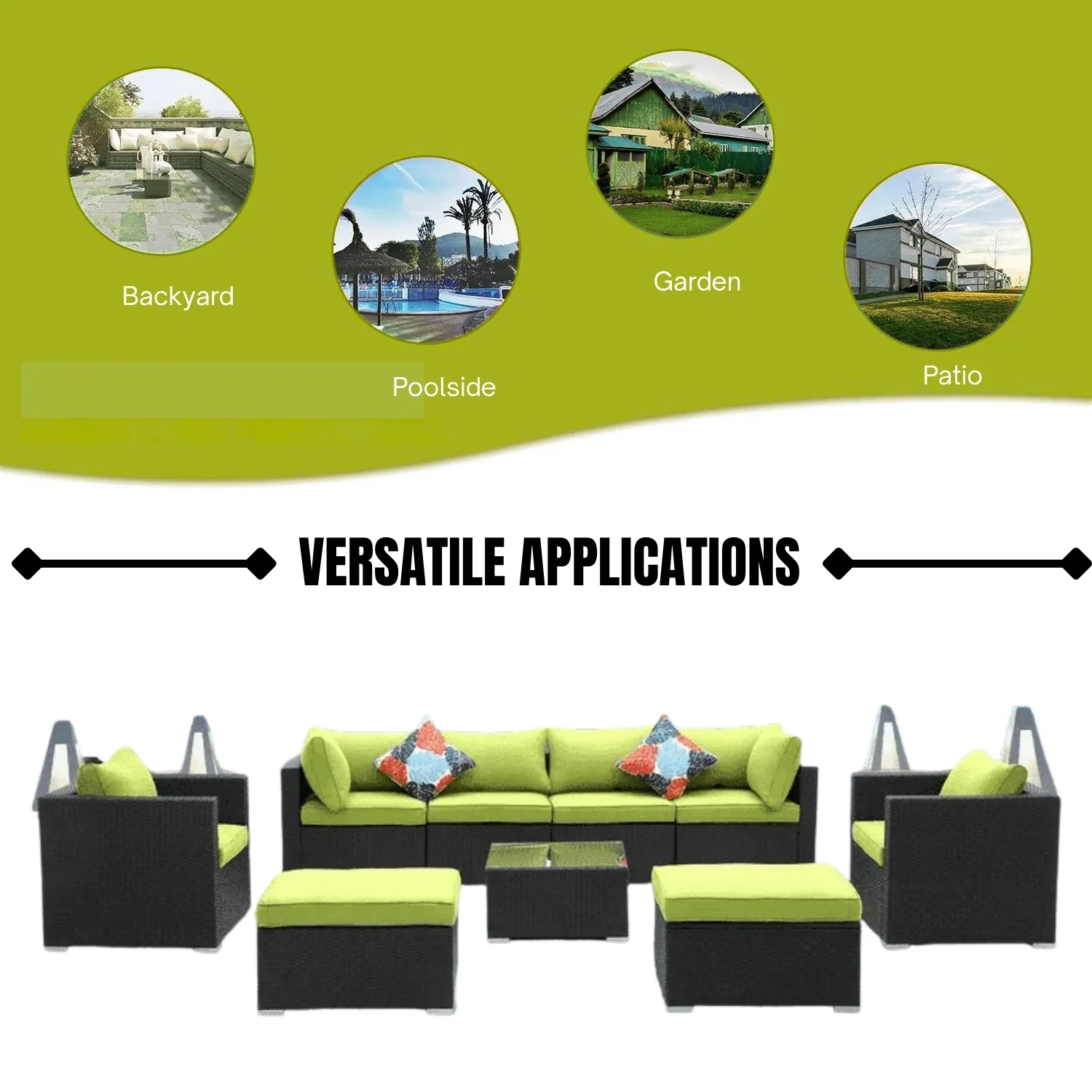 6-Piece Outdoor Conversation Set (Black & Green) - Image 14