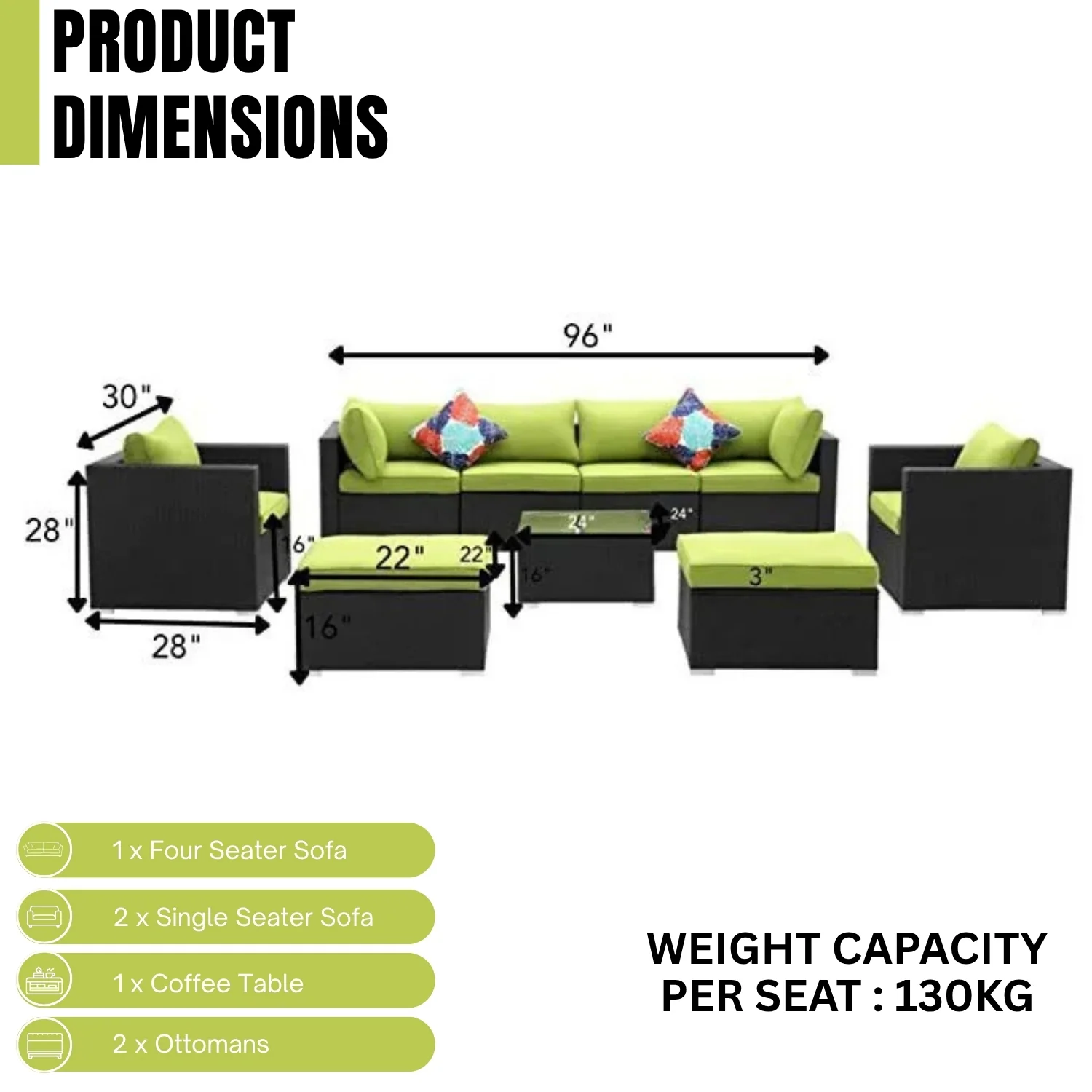 6-Piece Outdoor Conversation Set (Black & Green) - Image 3