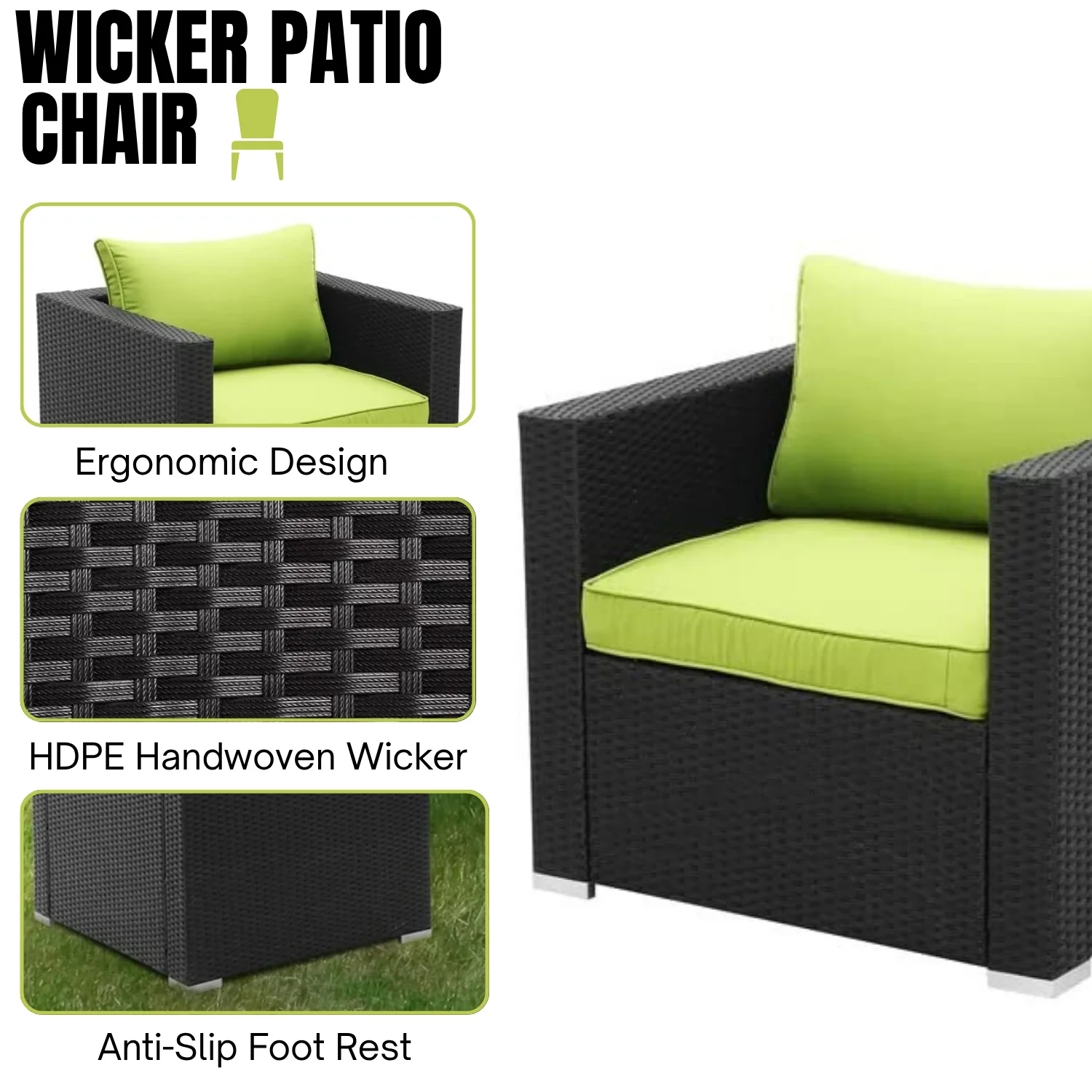 6-Piece Outdoor Conversation Set (Black & Green) - Image 6